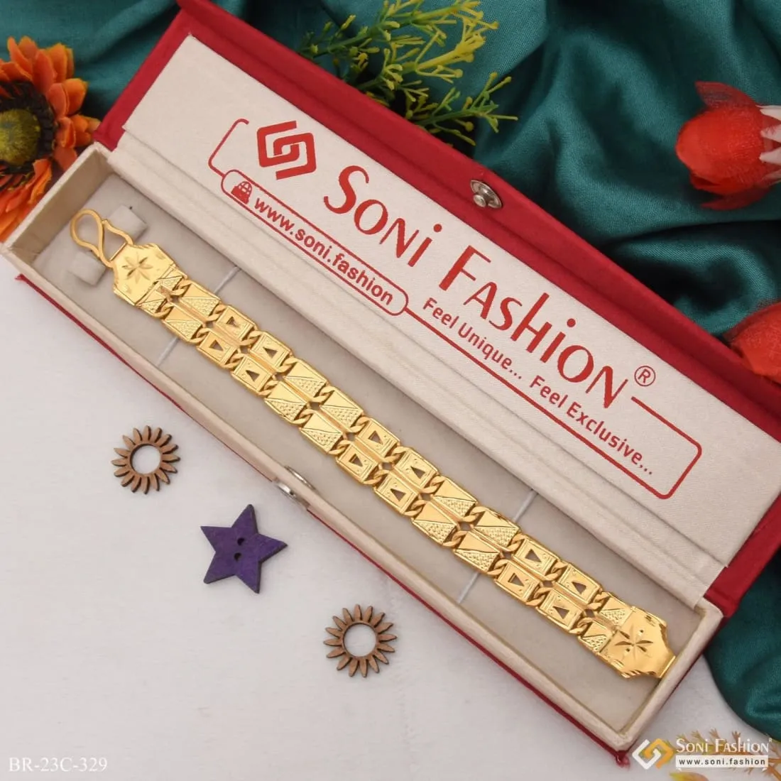 1 Gram Gold Plated 2 Line Triangle Nawabi Bracelet - Style C329