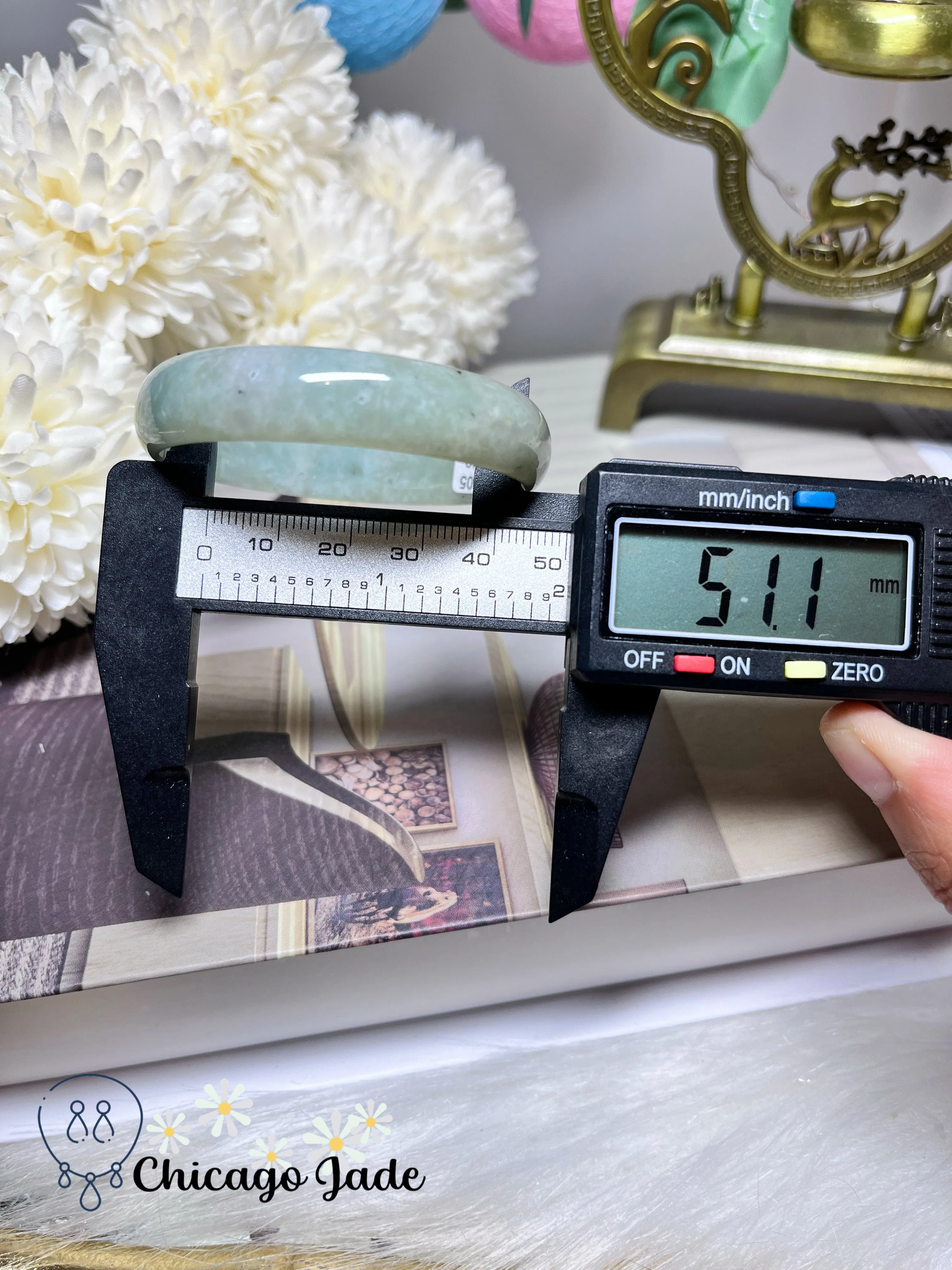 51.1mm Size XXS Icy Green Full Green Dainty Flat Inside Jadeite Jade Feicui Bangle Bracelet Handmade Gift