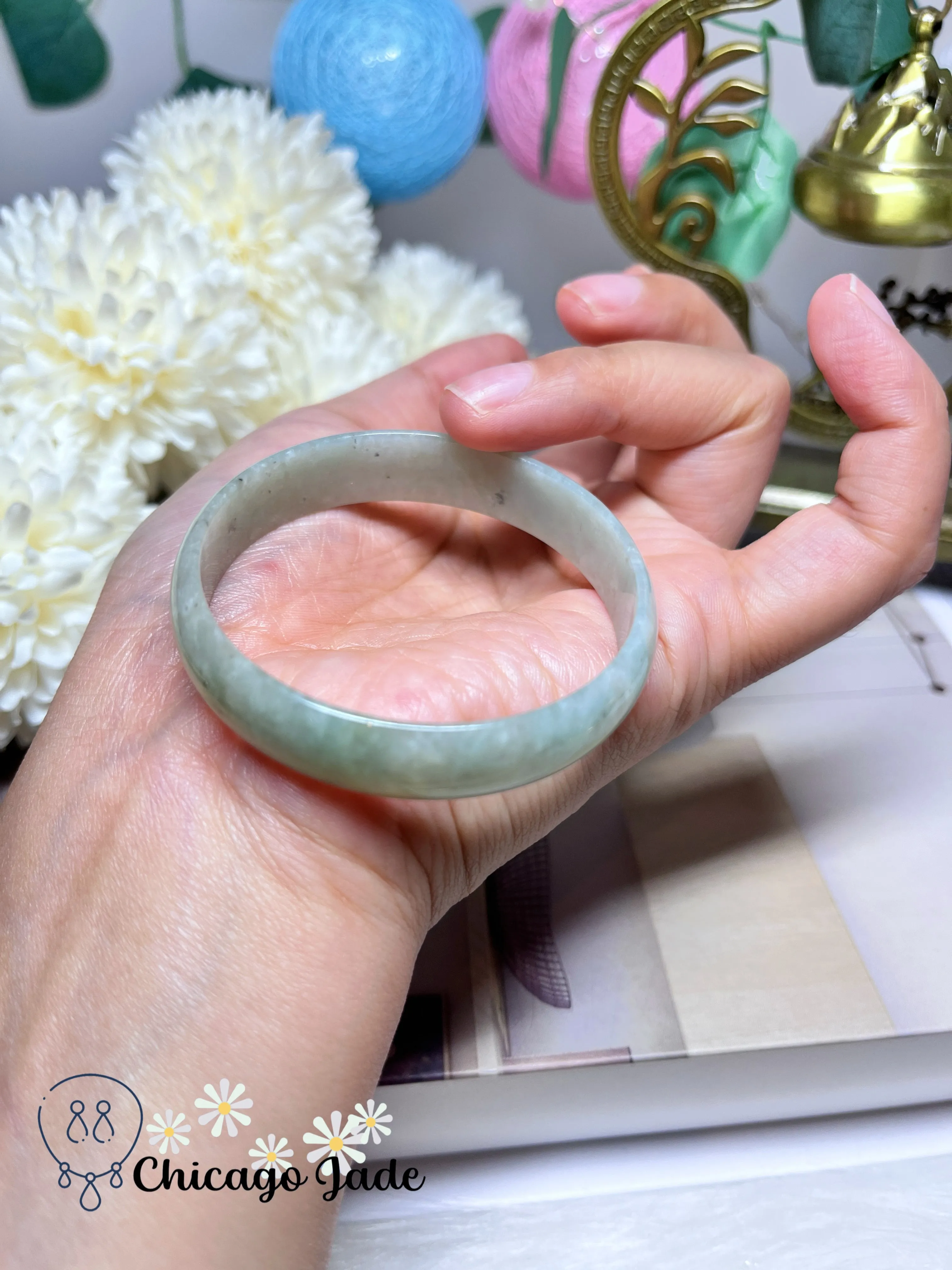 51.1mm Size XXS Icy Green Full Green Dainty Flat Inside Jadeite Jade Feicui Bangle Bracelet Handmade Gift