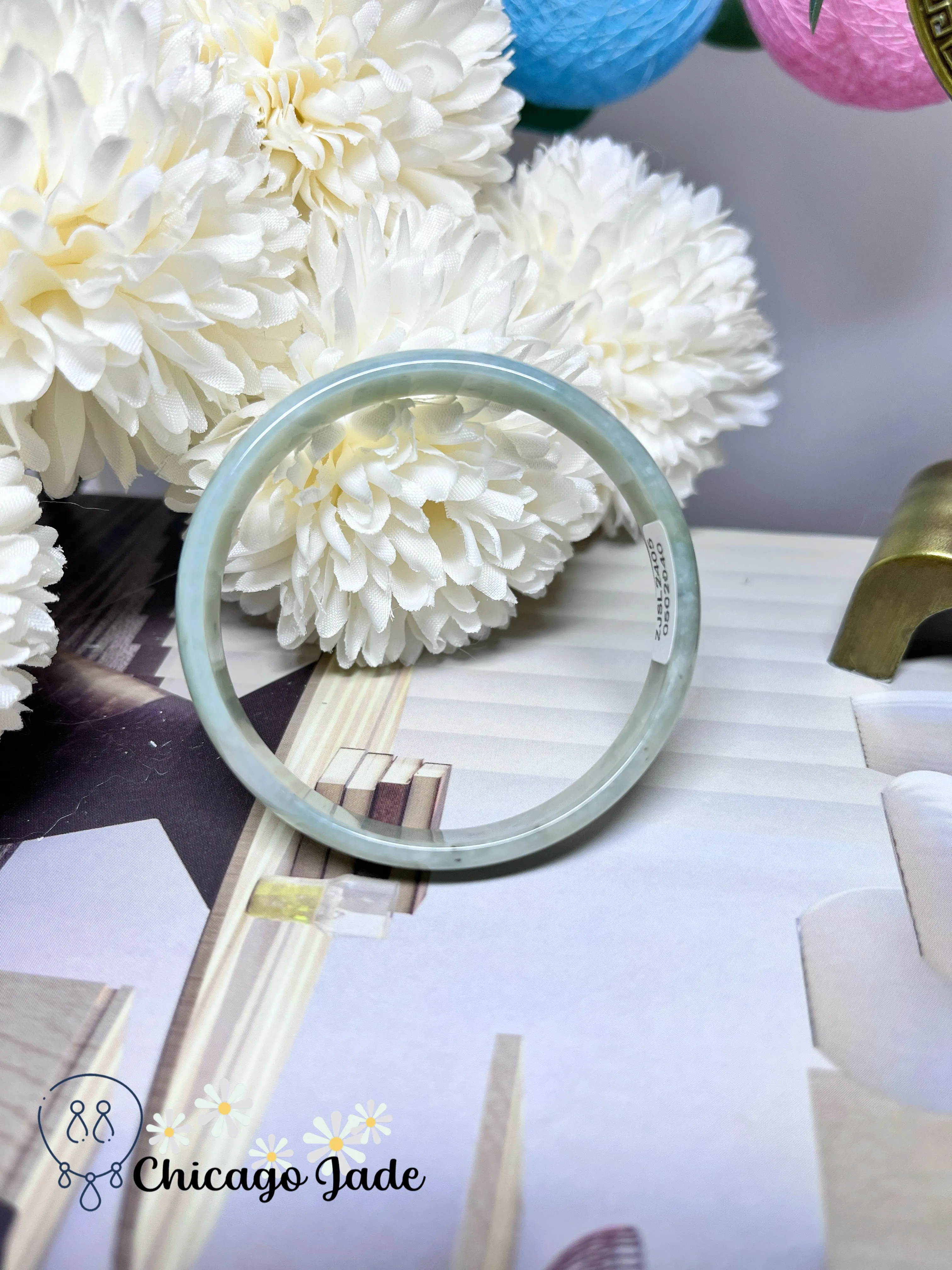 51.1mm Size XXS Icy Green Full Green Dainty Flat Inside Jadeite Jade Feicui Bangle Bracelet Handmade Gift