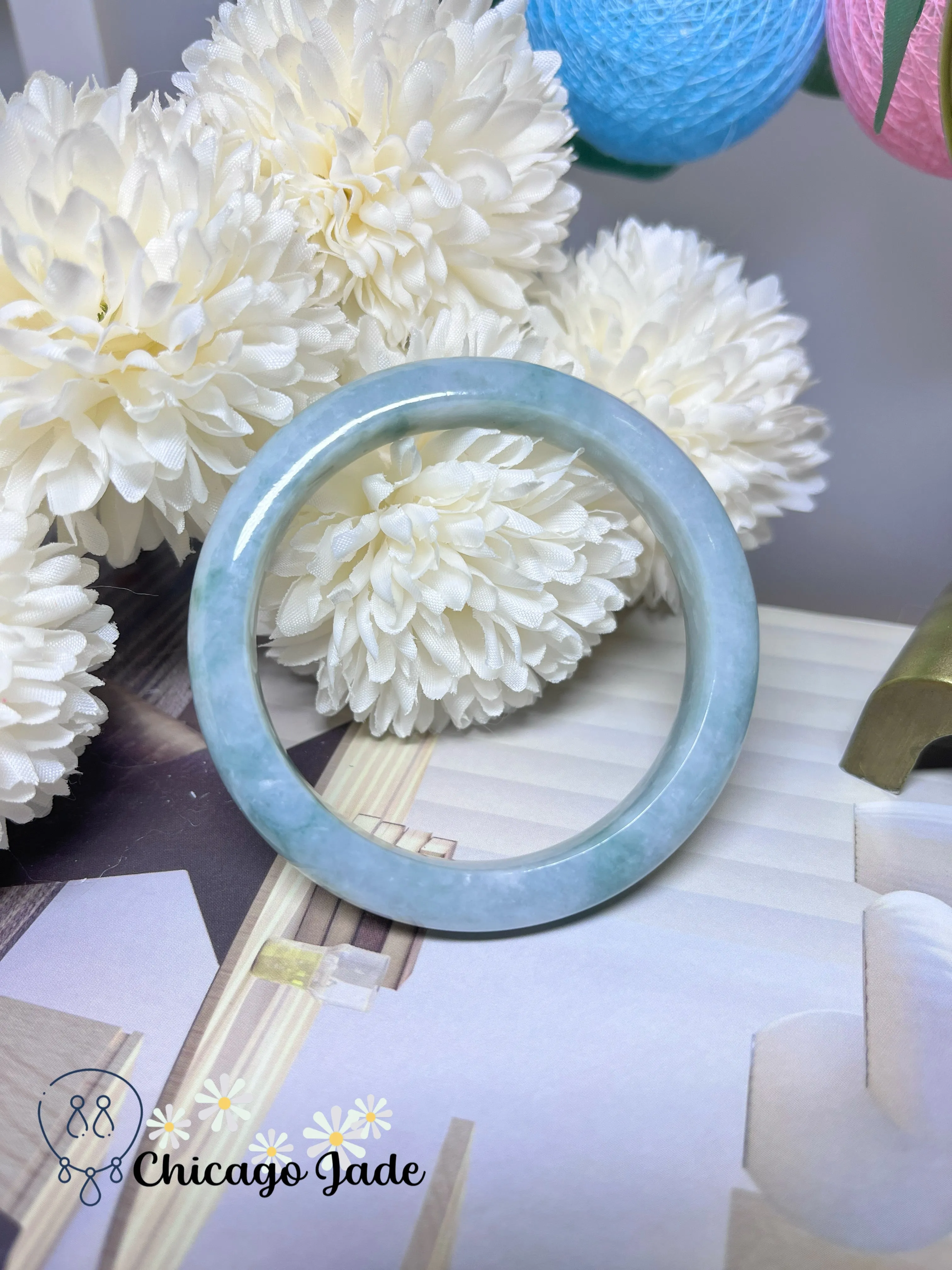 56mm Size M Perfect Apple Green No Cracks or Chips Full Green Natural Jadeite Jade Feicui Bangle Bracelet Handmade Gift