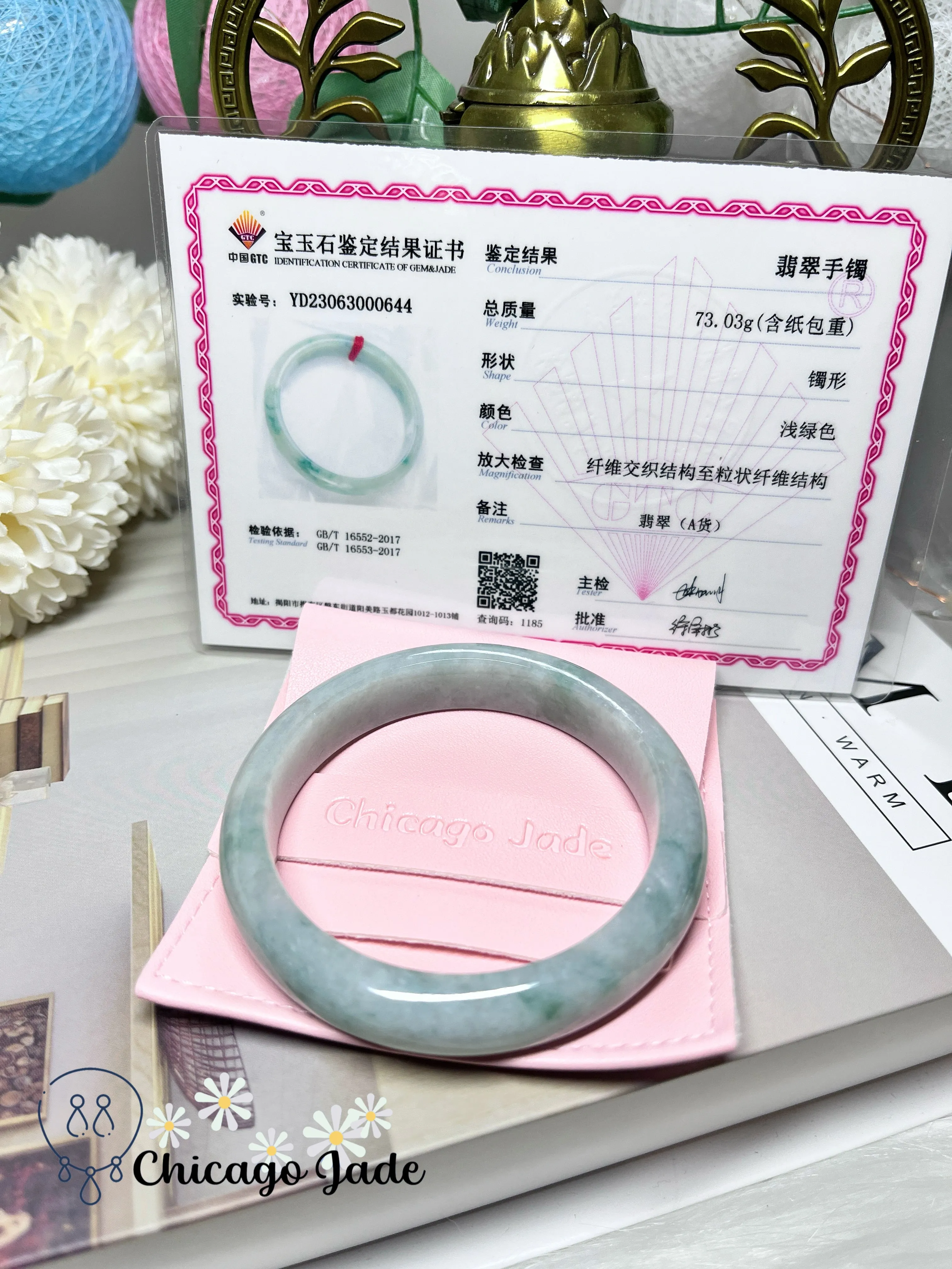 56mm Size M Perfect Apple Green No Cracks or Chips Full Green Natural Jadeite Jade Feicui Bangle Bracelet Handmade Gift