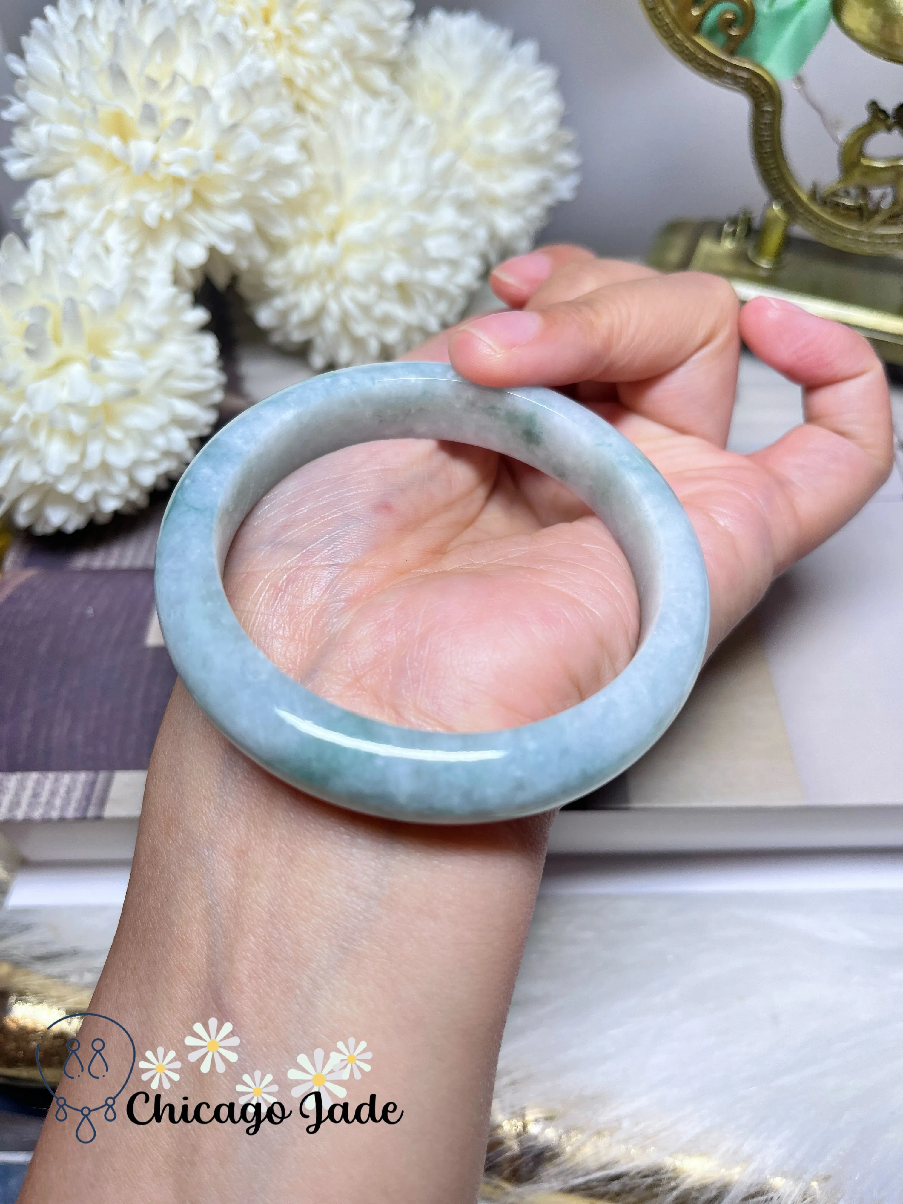 56mm Size M Perfect Apple Green No Cracks or Chips Full Green Natural Jadeite Jade Feicui Bangle Bracelet Handmade Gift