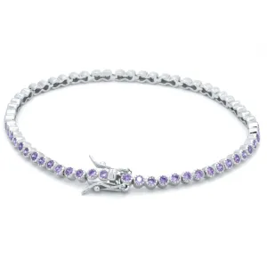 925 Sterling Silver Purple Amethyst Dainty Tennis Milgrain Bracelet
