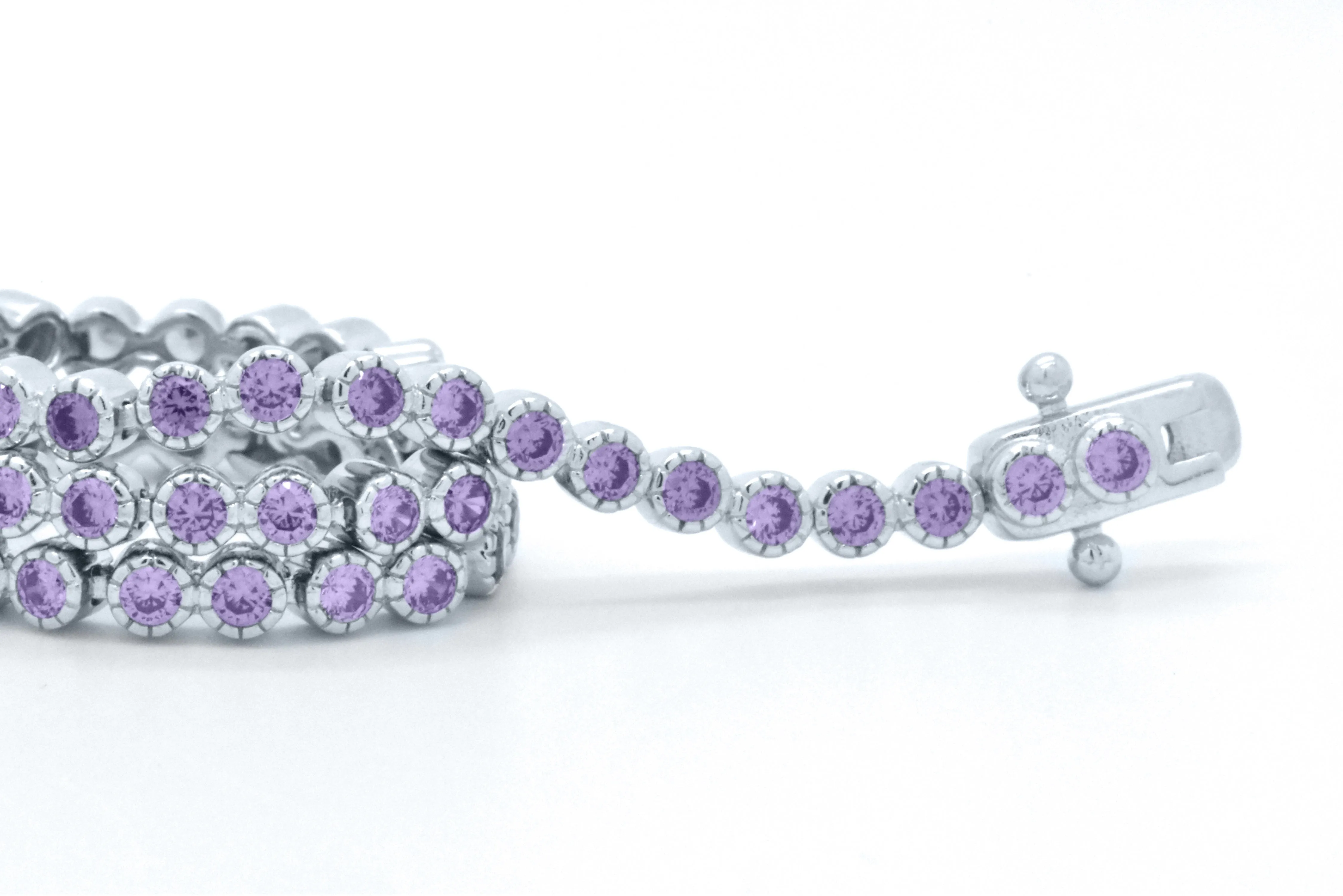 925 Sterling Silver Purple Amethyst Dainty Tennis Milgrain Bracelet