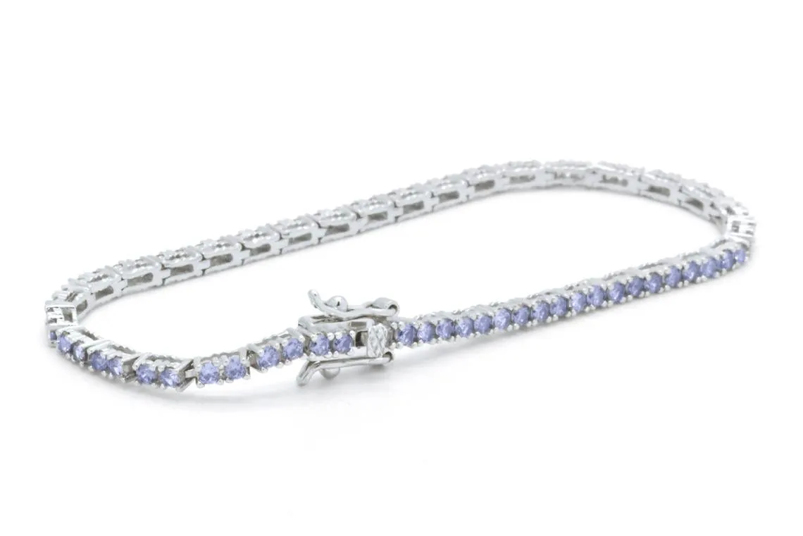 925 Sterling Silver Round Cut Lavender Purple Amethyst Tennis Bracelet