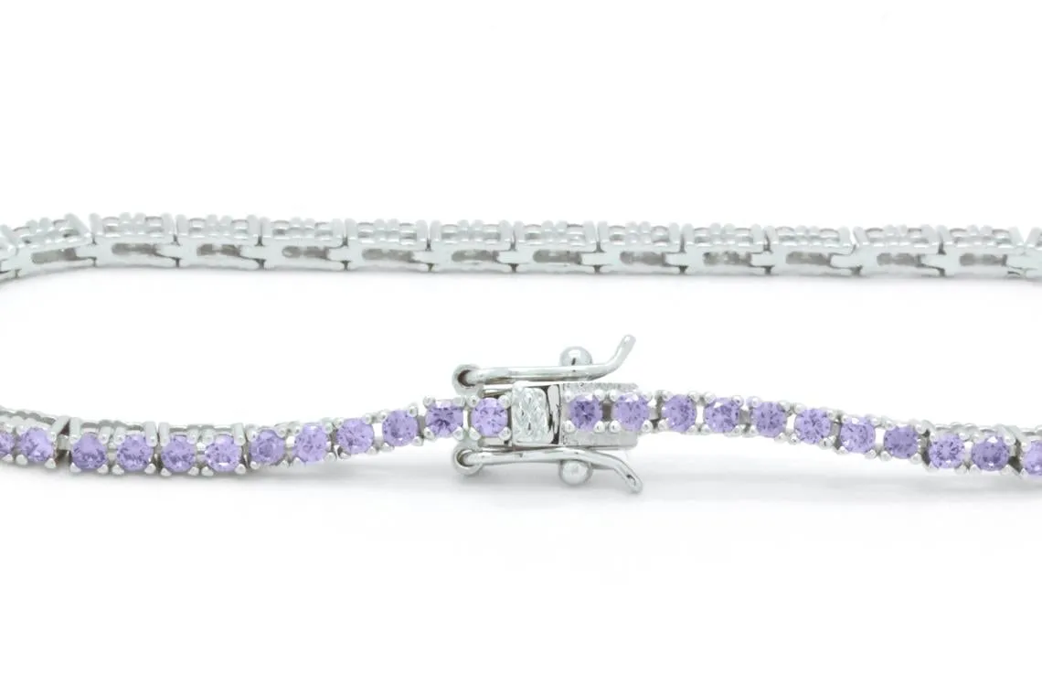 925 Sterling Silver Round Cut Lavender Purple Amethyst Tennis Bracelet