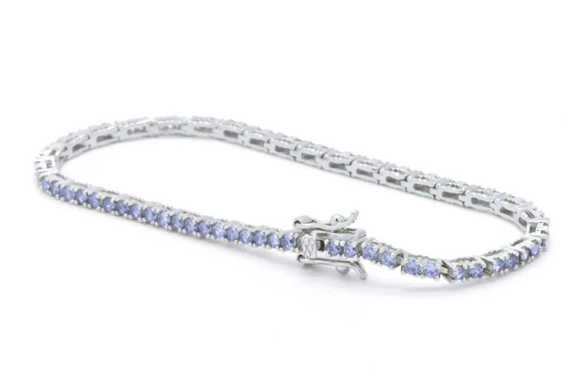 925 Sterling Silver Round Cut Lavender Purple Amethyst Tennis Bracelet