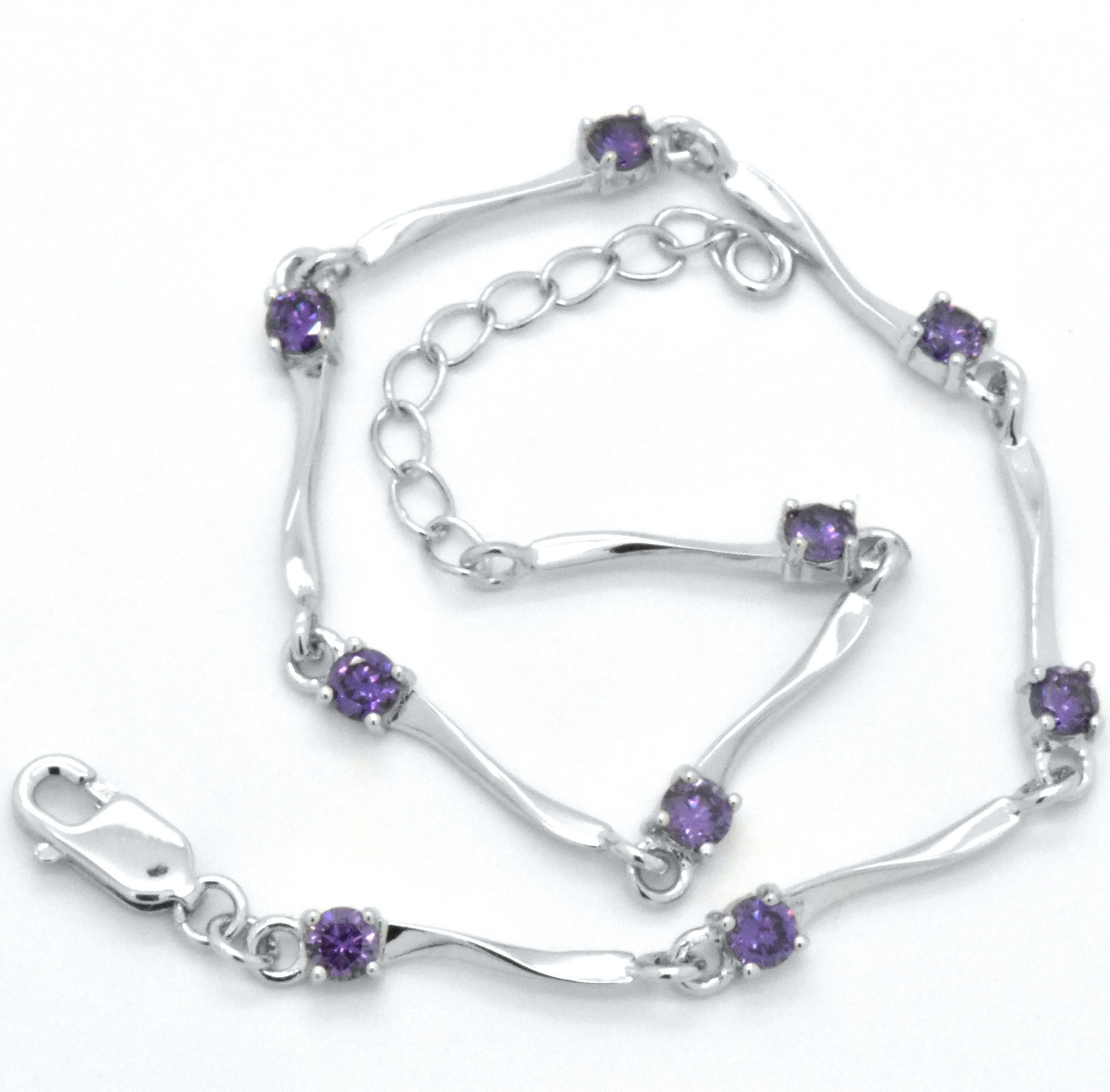 925 Sterling Silver Round Cut Purple Amethyst Tennis Bracelet
