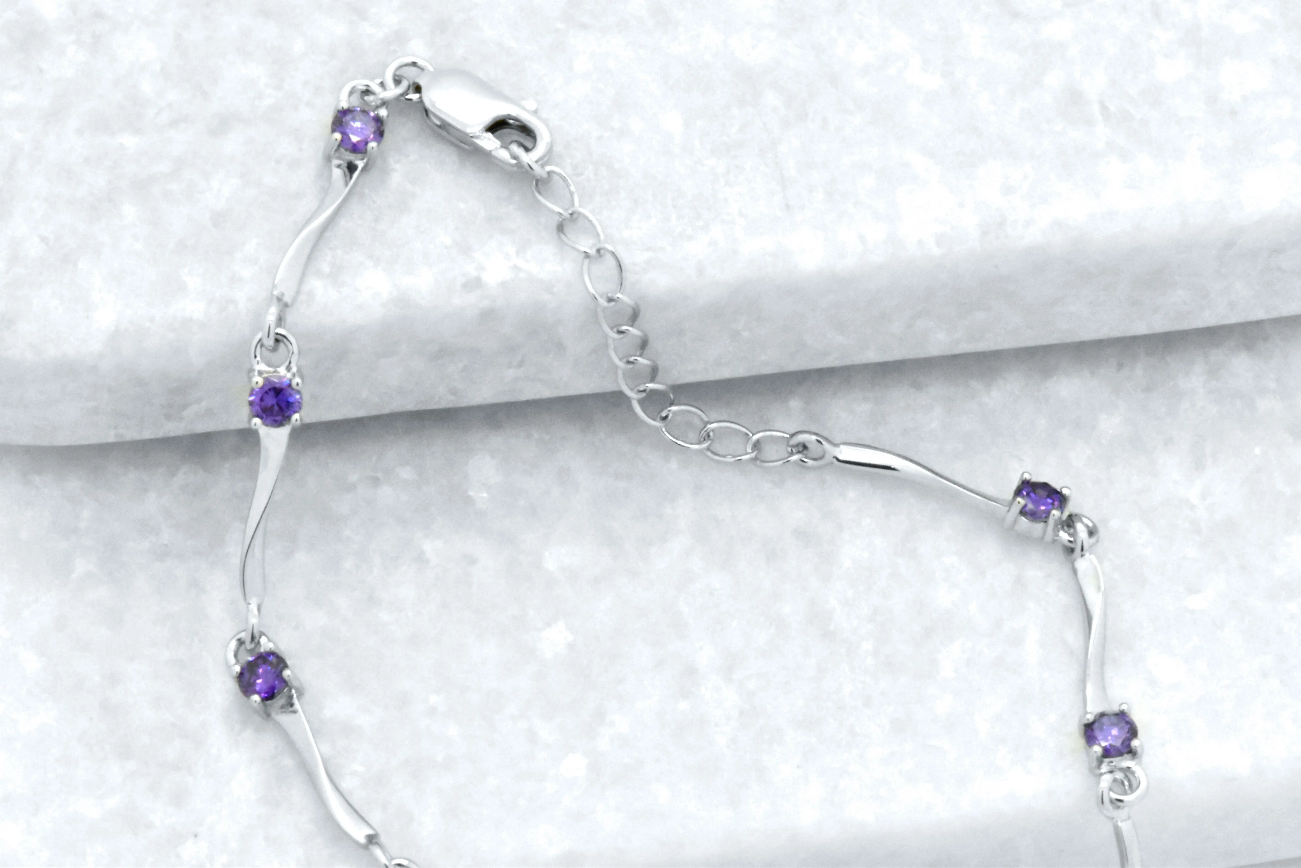 925 Sterling Silver Round Cut Purple Amethyst Tennis Bracelet