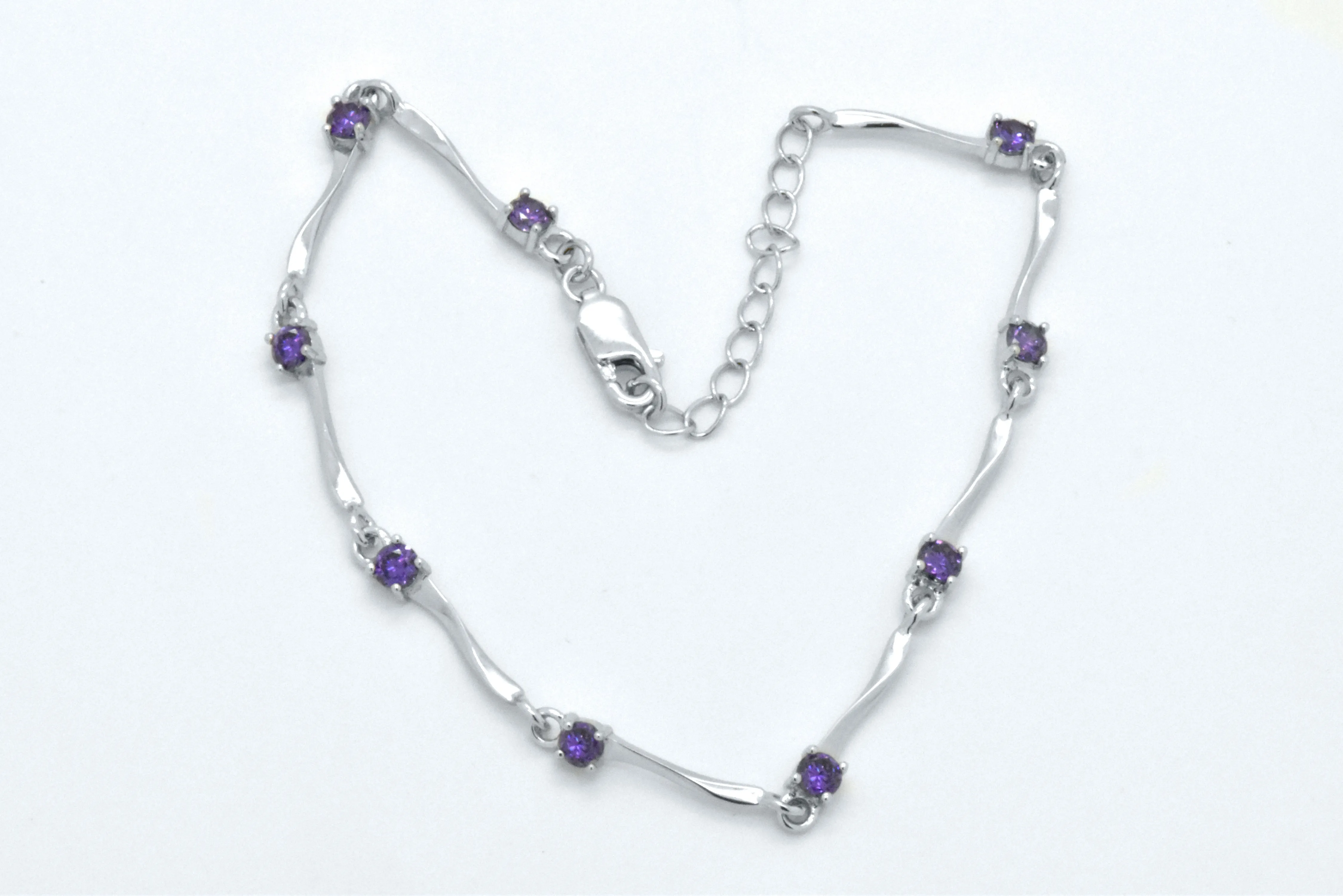 925 Sterling Silver Round Cut Purple Amethyst Tennis Bracelet