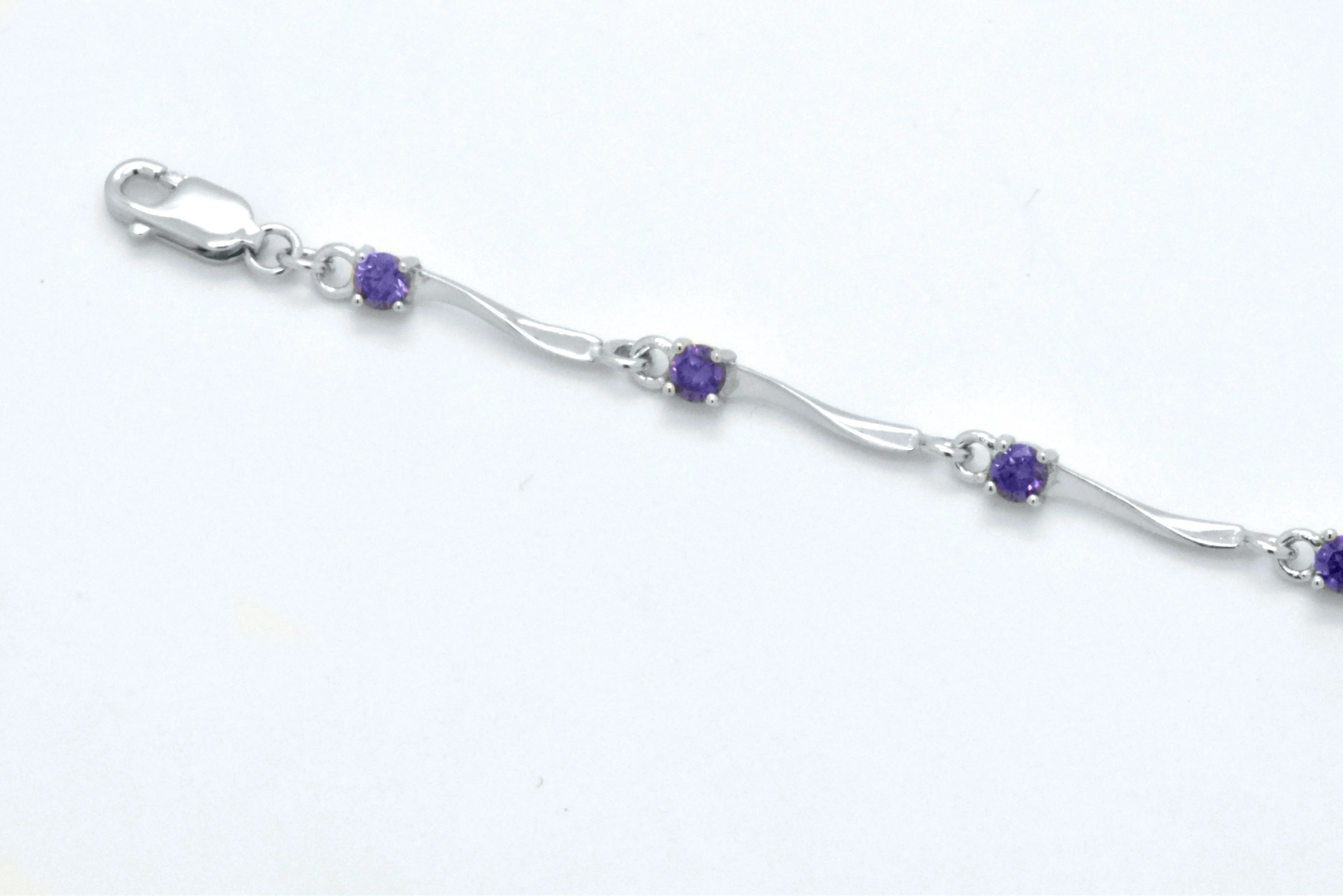 925 Sterling Silver Round Cut Purple Amethyst Tennis Bracelet