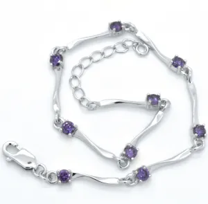925 Sterling Silver Round Cut Purple Amethyst Tennis Bracelet