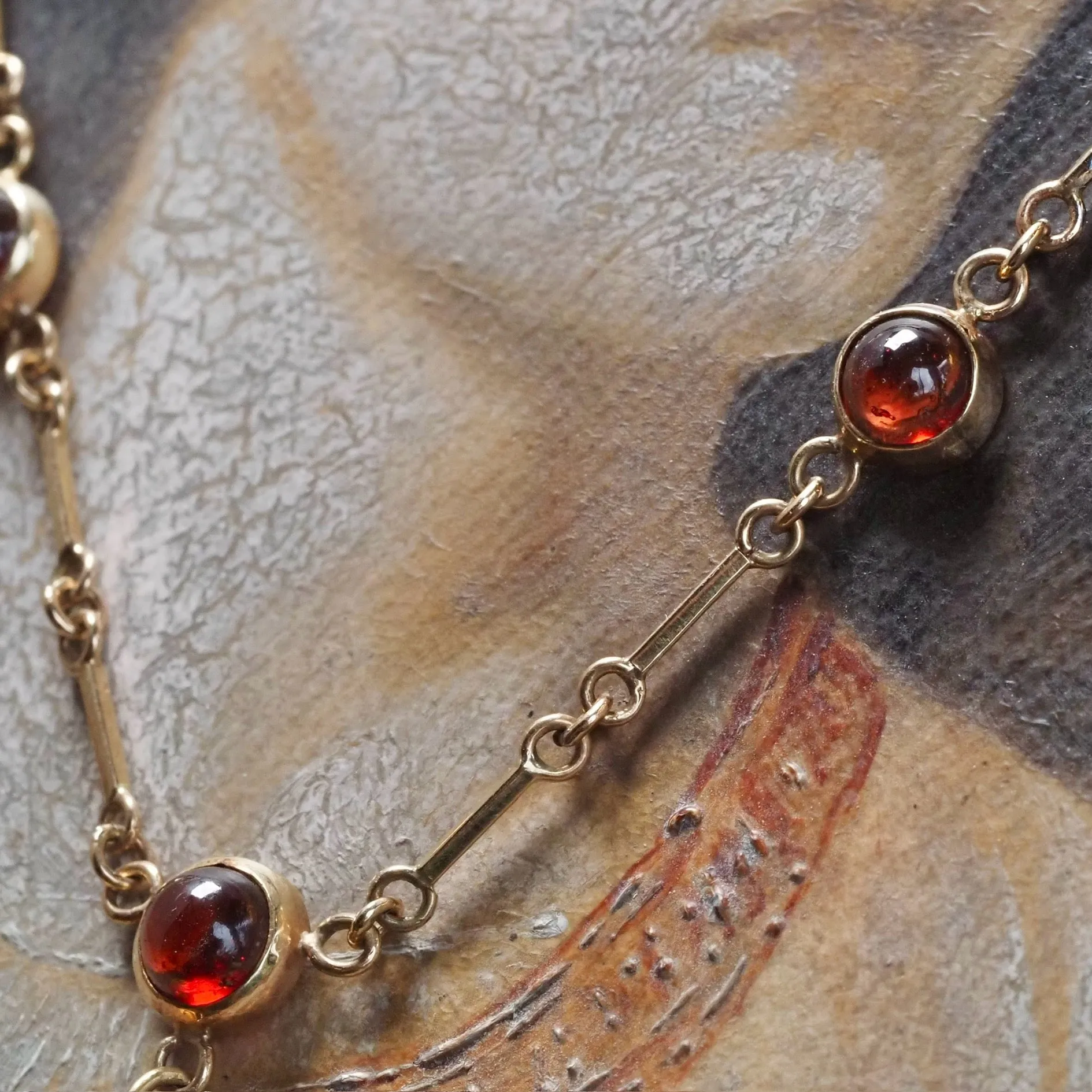 Antique Garnet Snake with Rose Cut Diamond Eyes 14k Gold Necklace