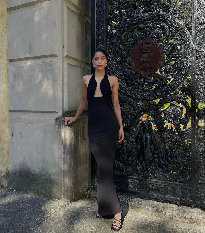 Black Halter Sexy Mermaid Long Prom Dress Charming Evening Dress Formal Dress