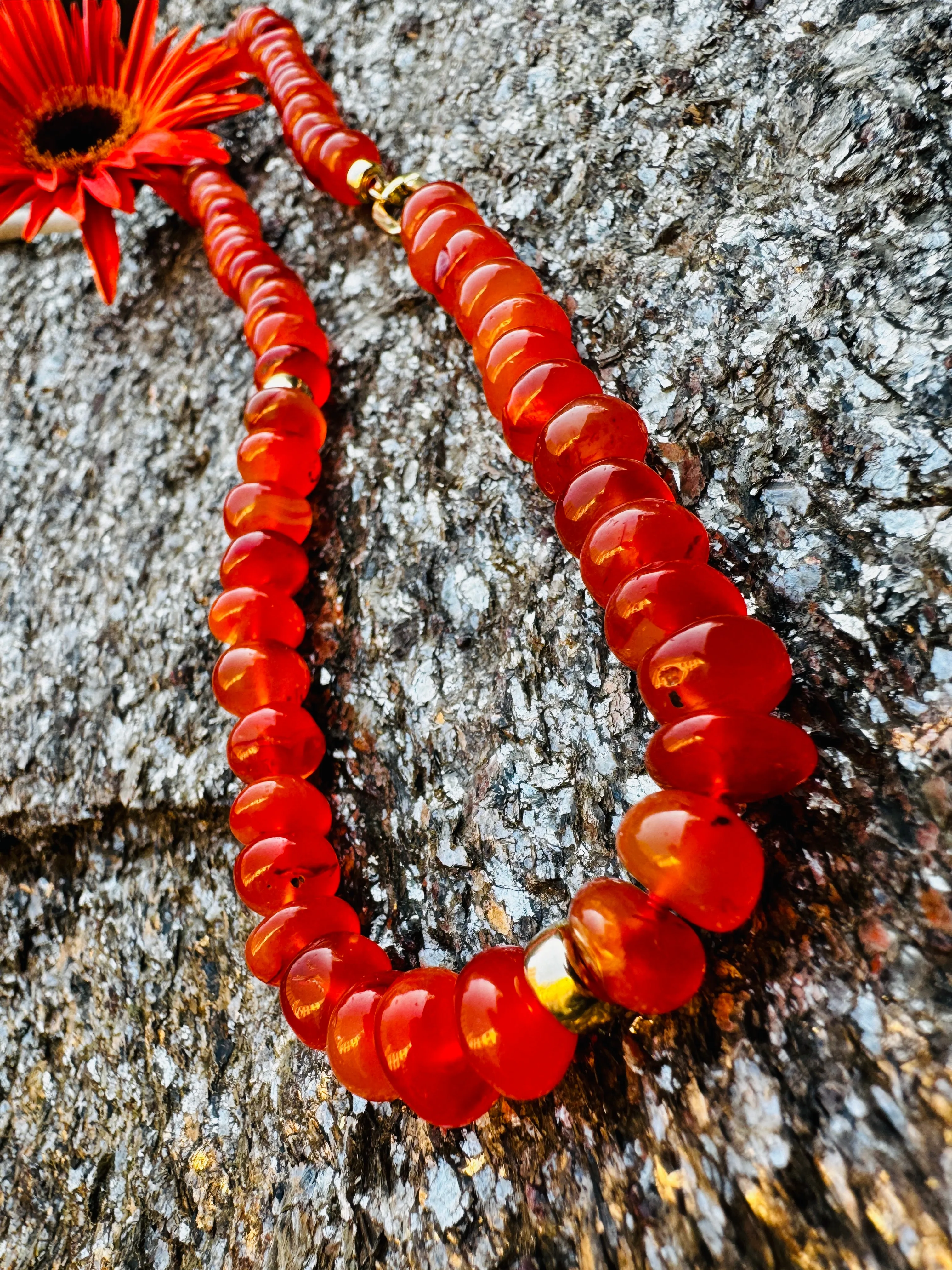 Carnelian Silk Hand Knotted Necklace with Gold Bead Accents