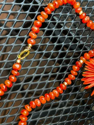 Carnelian Silk Hand Knotted Necklace with Gold Bead Accents