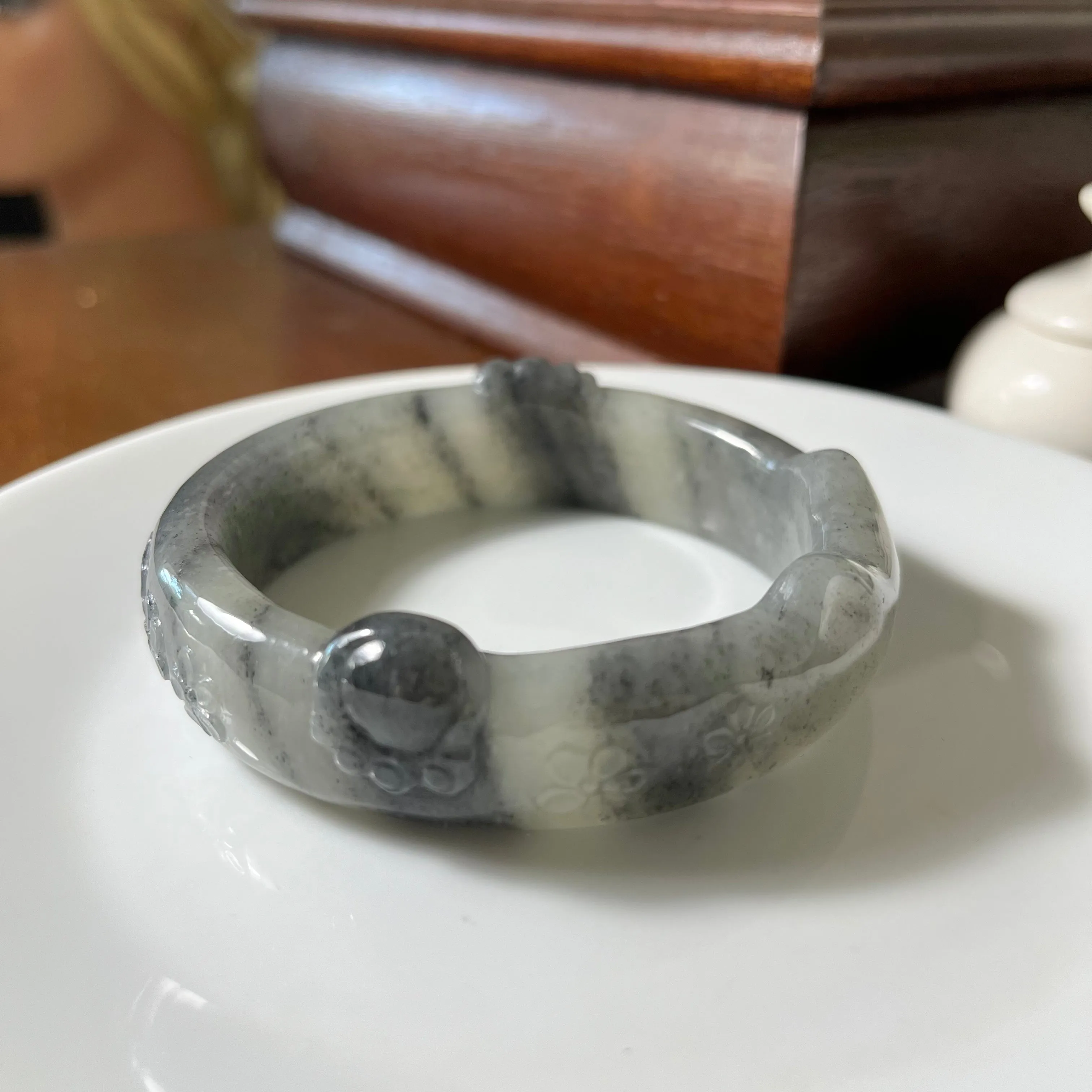 Certified Genuine Qinghua Hetian Jade nephrite jade kitty Bracelet bangle - 60mm inner diameter