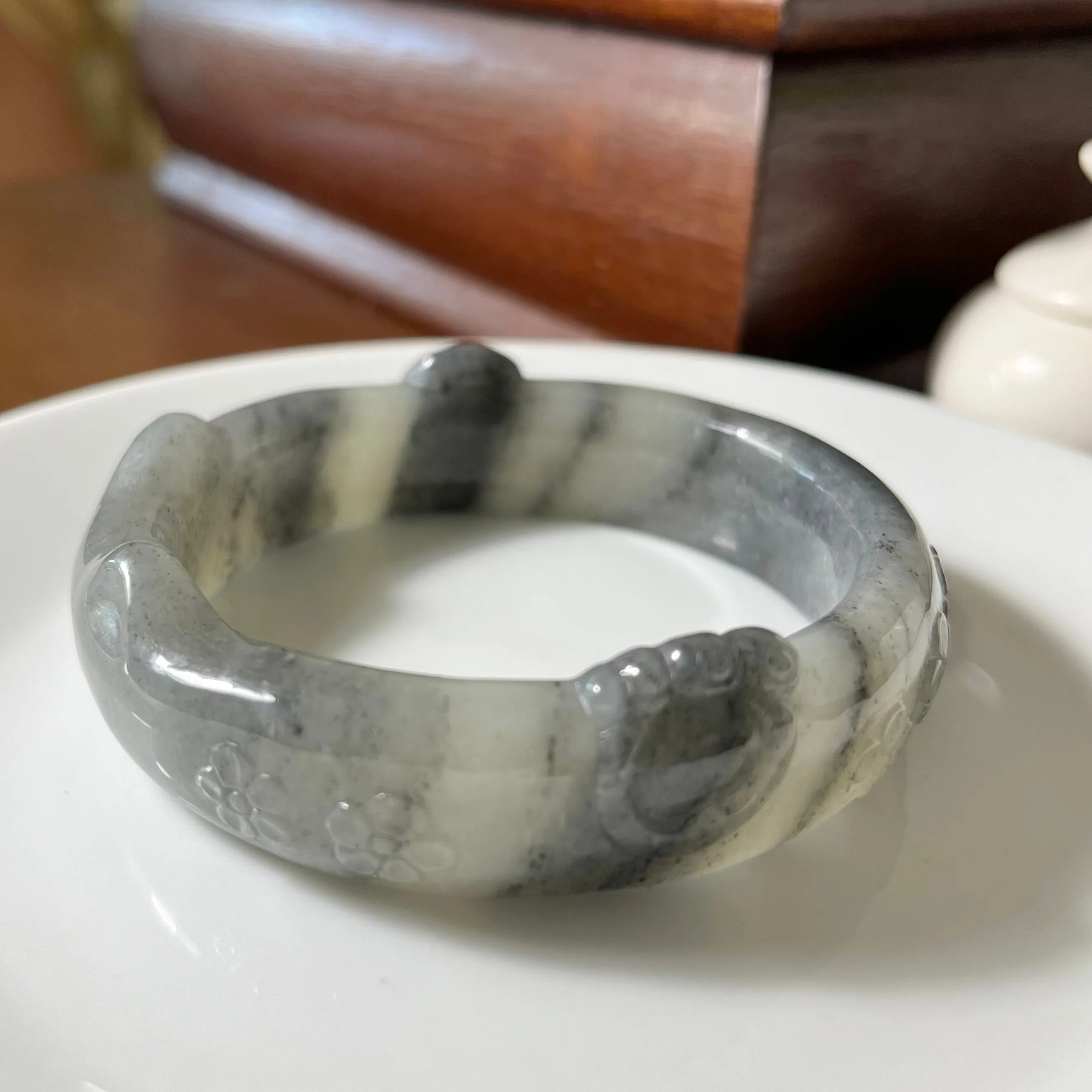 Certified Genuine Qinghua Hetian Jade nephrite jade kitty Bracelet bangle - 60mm inner diameter