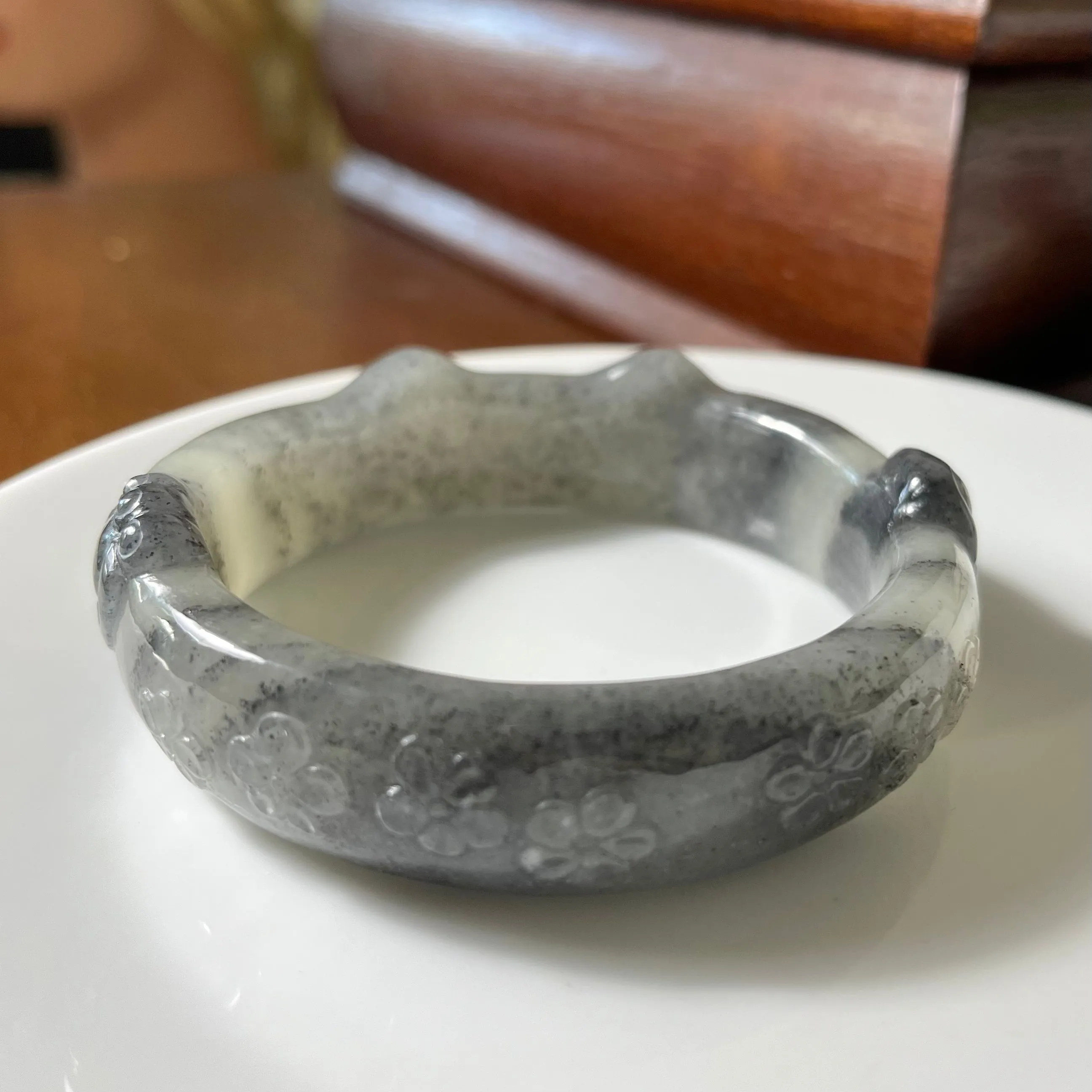 Certified Genuine Qinghua Hetian Jade nephrite jade kitty Bracelet bangle - 60mm inner diameter