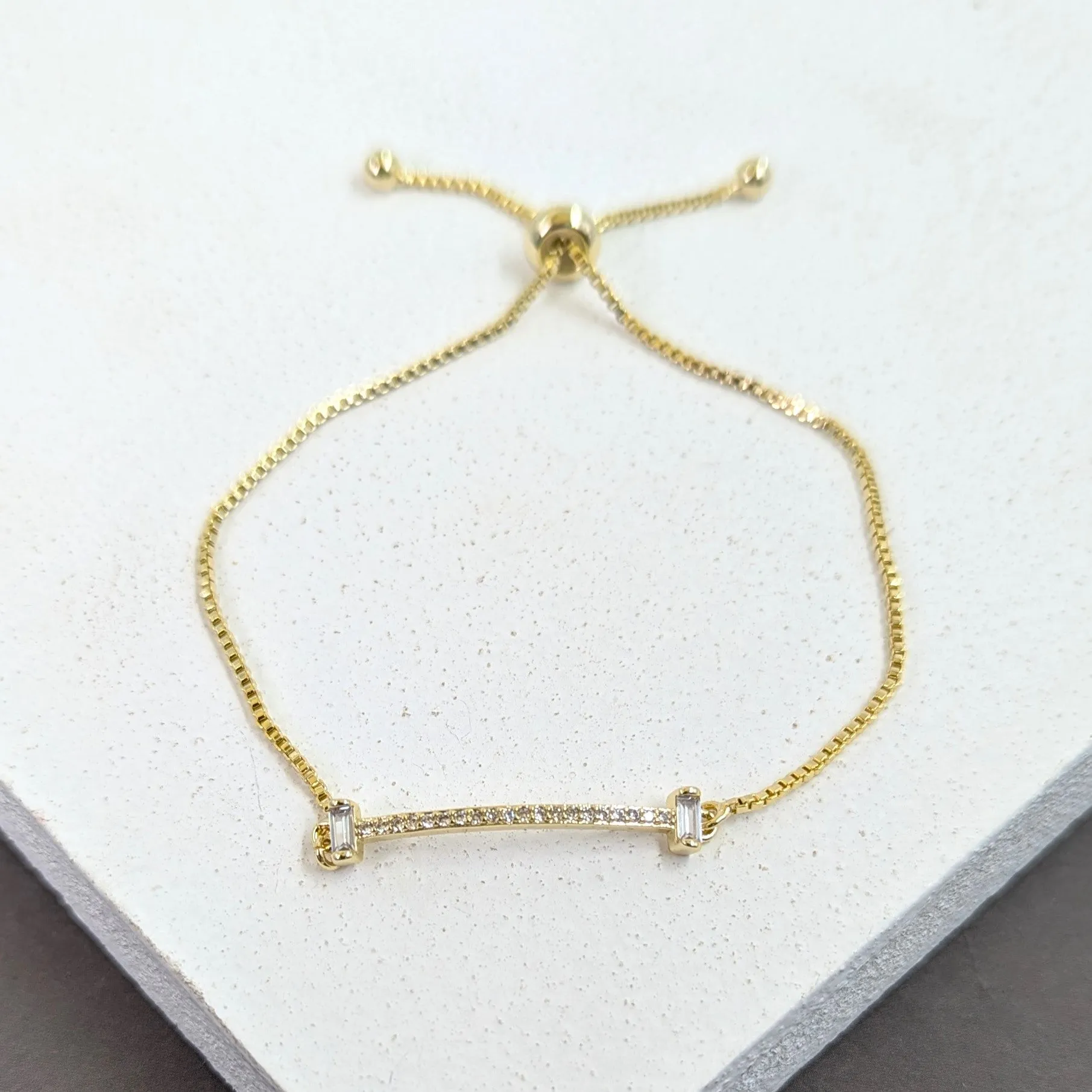 Crystal encrusted bar with baguette ends friendship bracelet