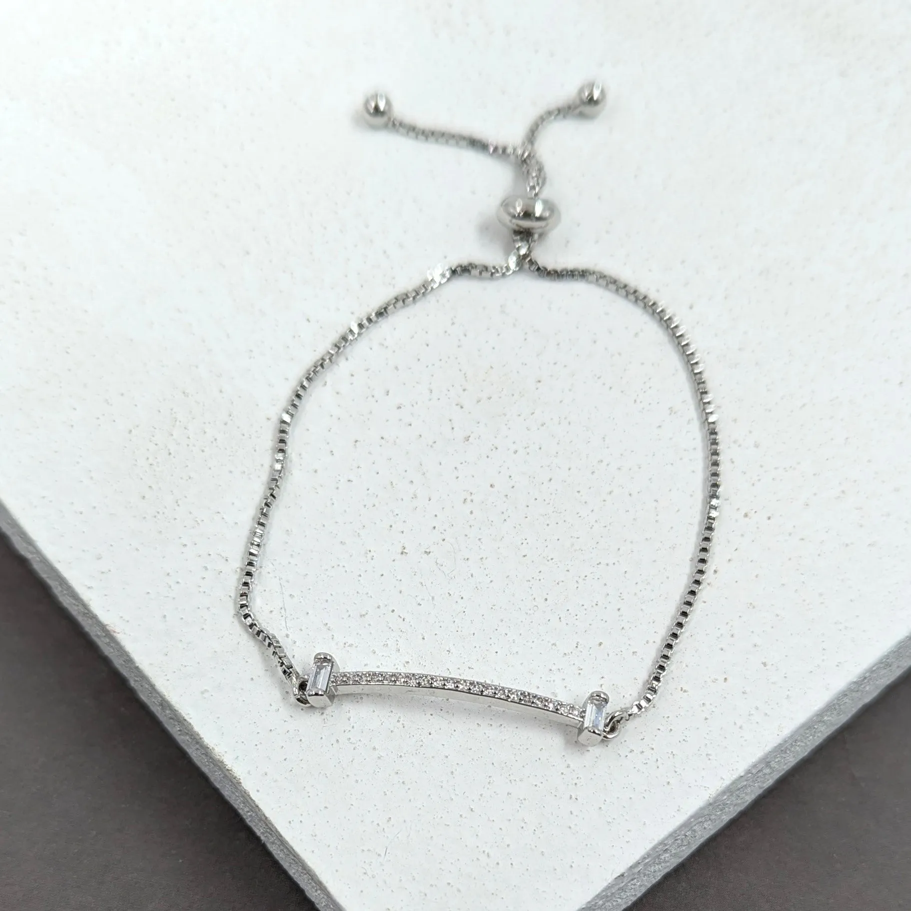 Crystal encrusted bar with baguette ends friendship bracelet