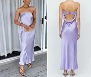 Elegant Lilac Strapless Satin Simple Party Dress Off Shoulder Charming Evening Dress Wholesale