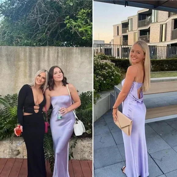 Elegant Lilac Strapless Satin Simple Party Dress Off Shoulder Charming Evening Dress Wholesale
