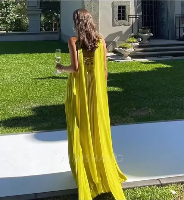 Elegant Long Prom Dress Women Sexy Sleeveless Pleated Charming Evening Party Dress