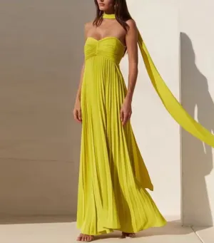 Elegant Long Prom Dress Women Sexy Sleeveless Pleated Charming Evening Party Dress