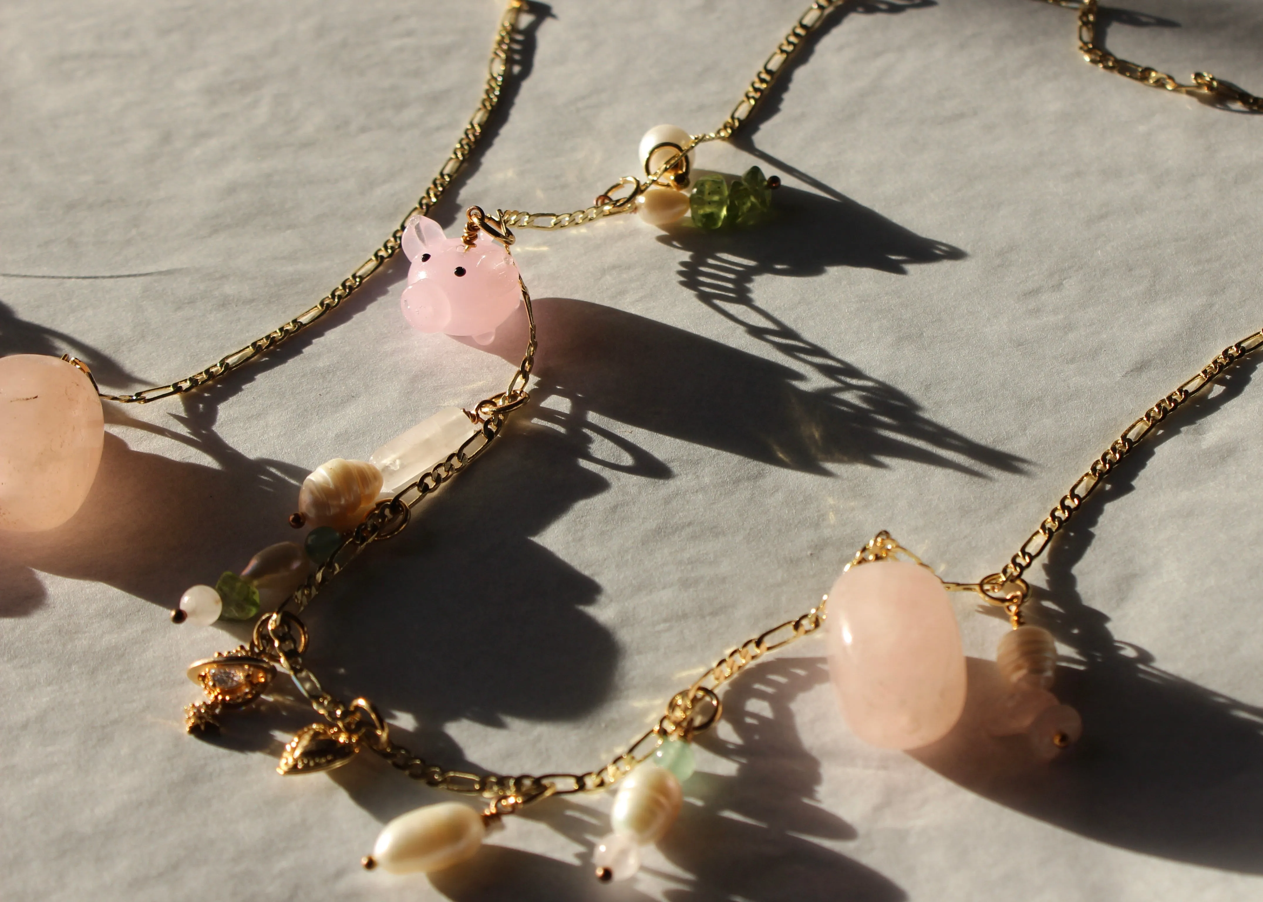 Gold Chain Necklaces with Crystal Charms