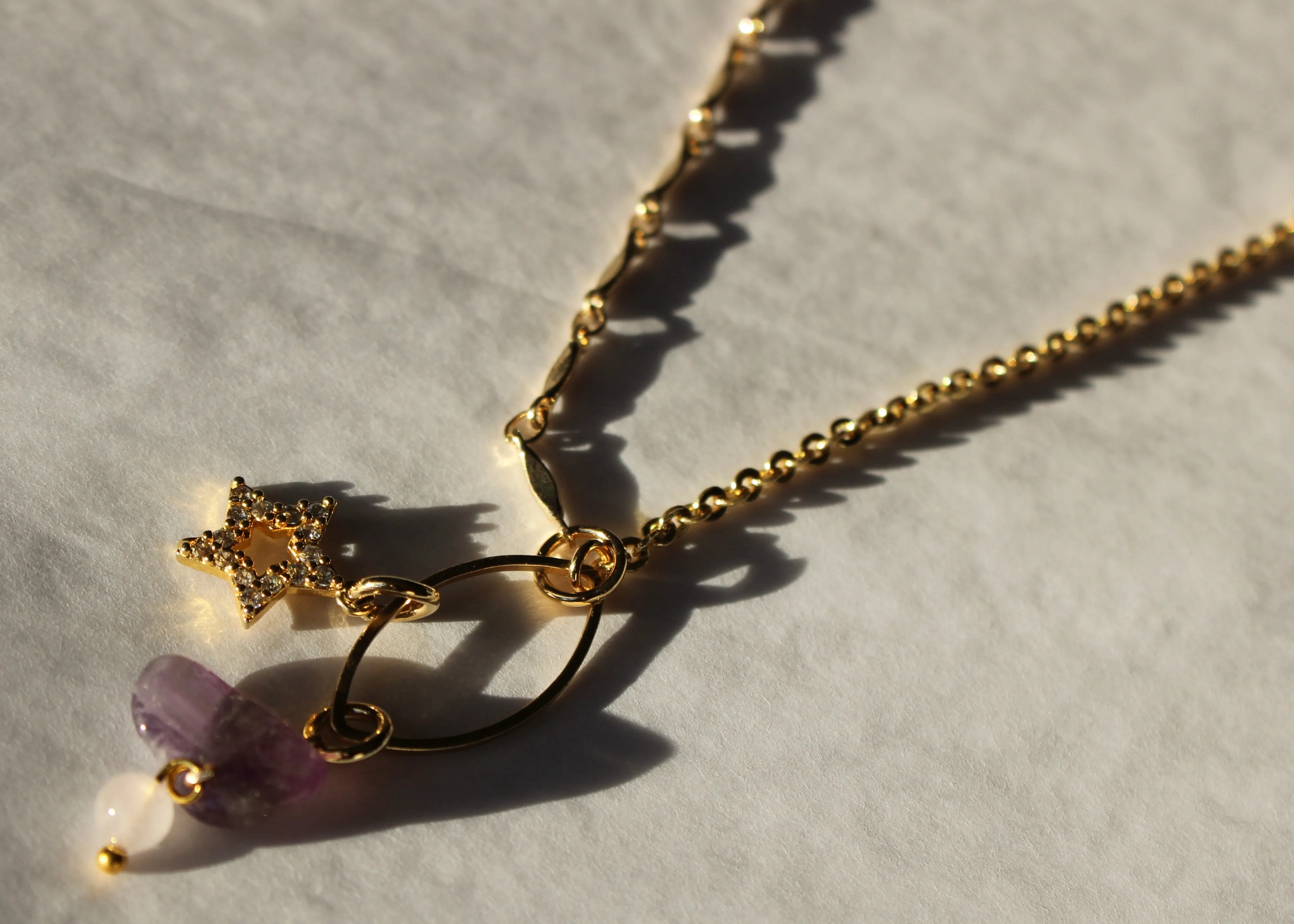 Gold Chain Necklaces with Crystal Charms