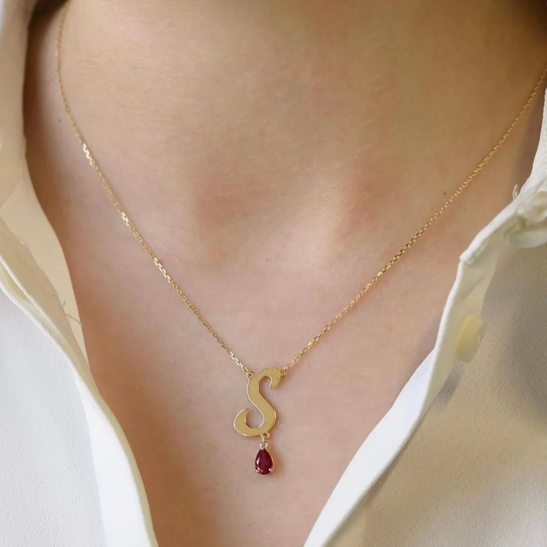 Initial Necklace in Garnet