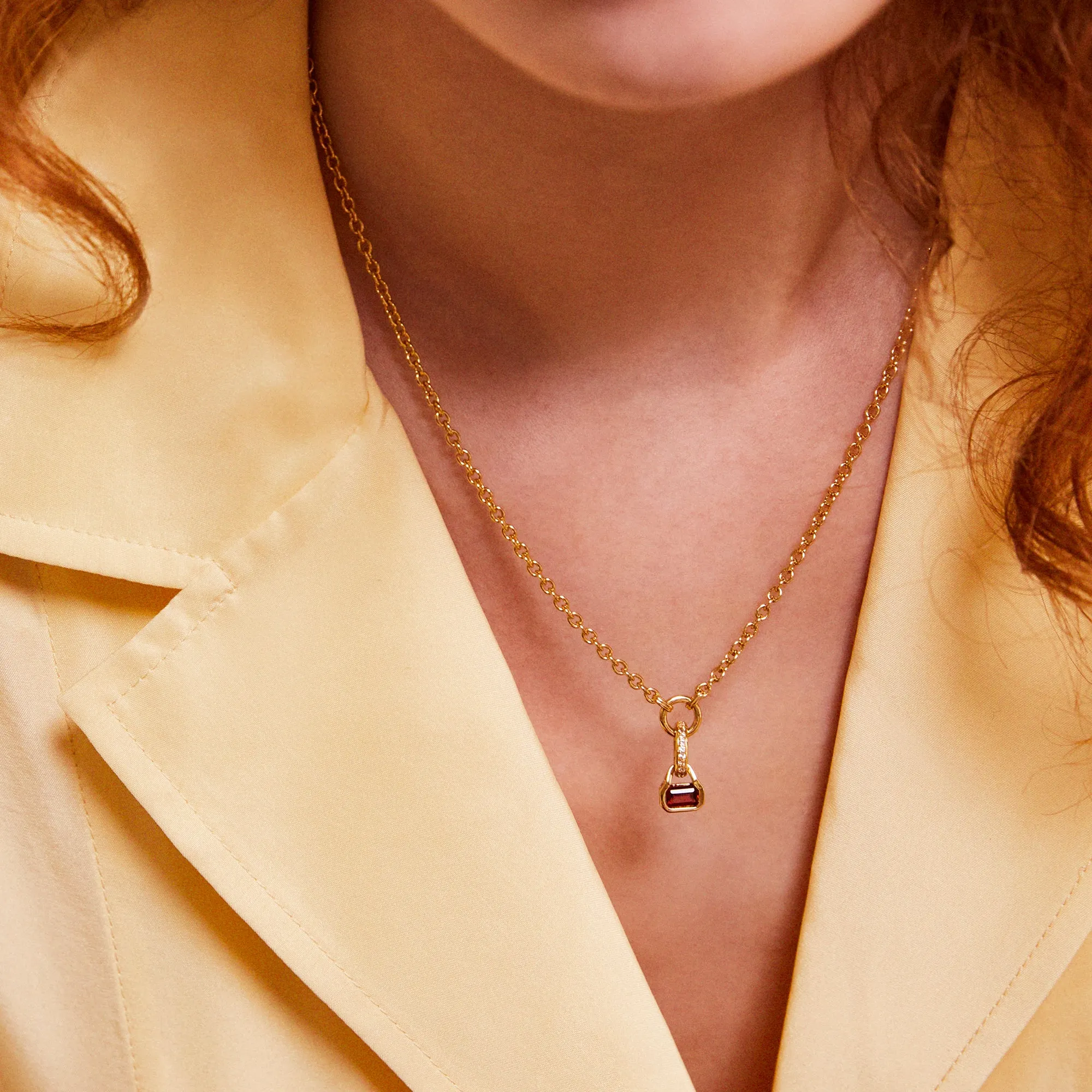 January: Garnet Charm on Carrier Chain