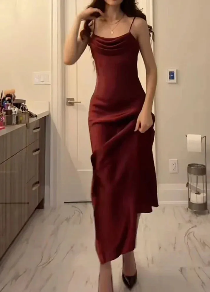 Modest Mermaid Straps Burgundy Prom Dress Charming Evening Party Dress