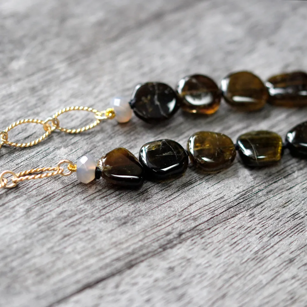 MOROKA Green Garnet, Quartz, and Pyrite Necklace