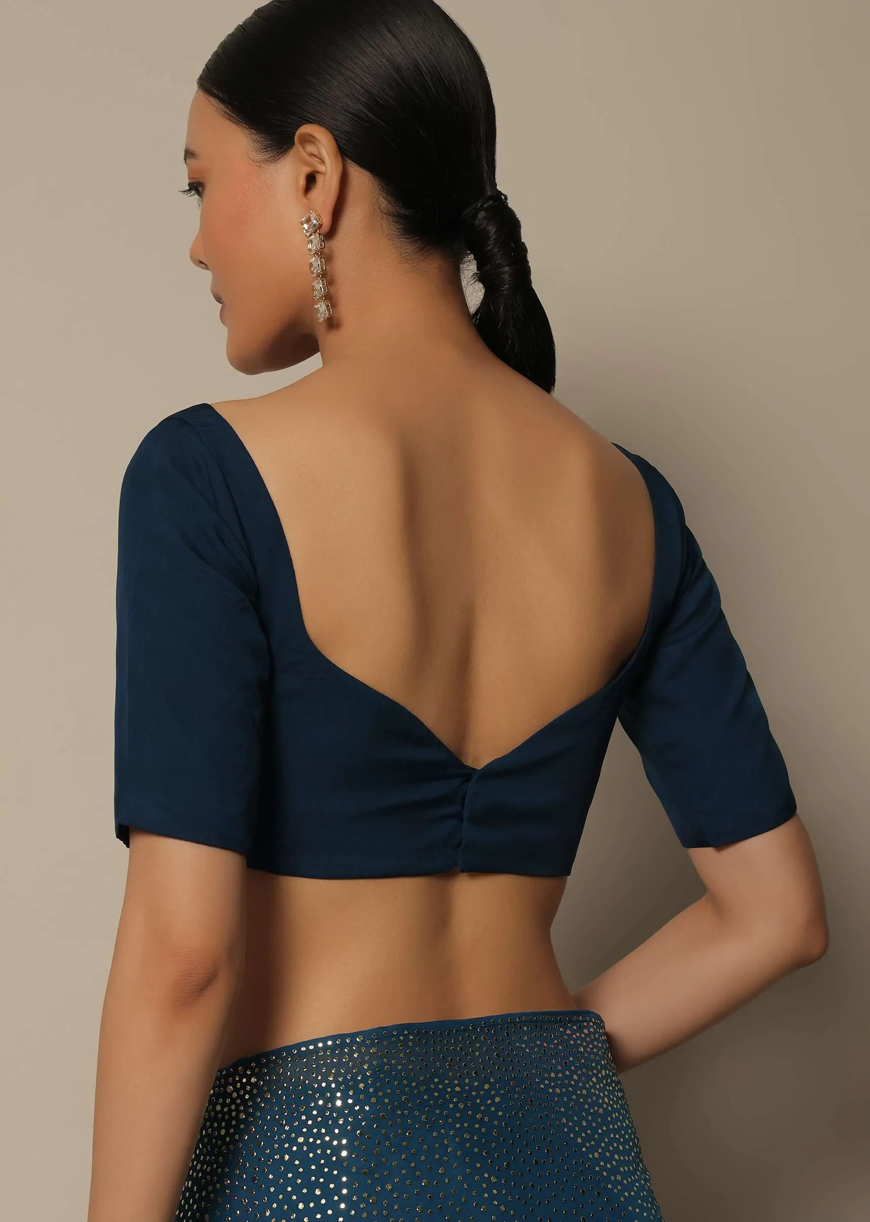 Navy Blue Saree With Badla Work And Unstitched Blouse Piece