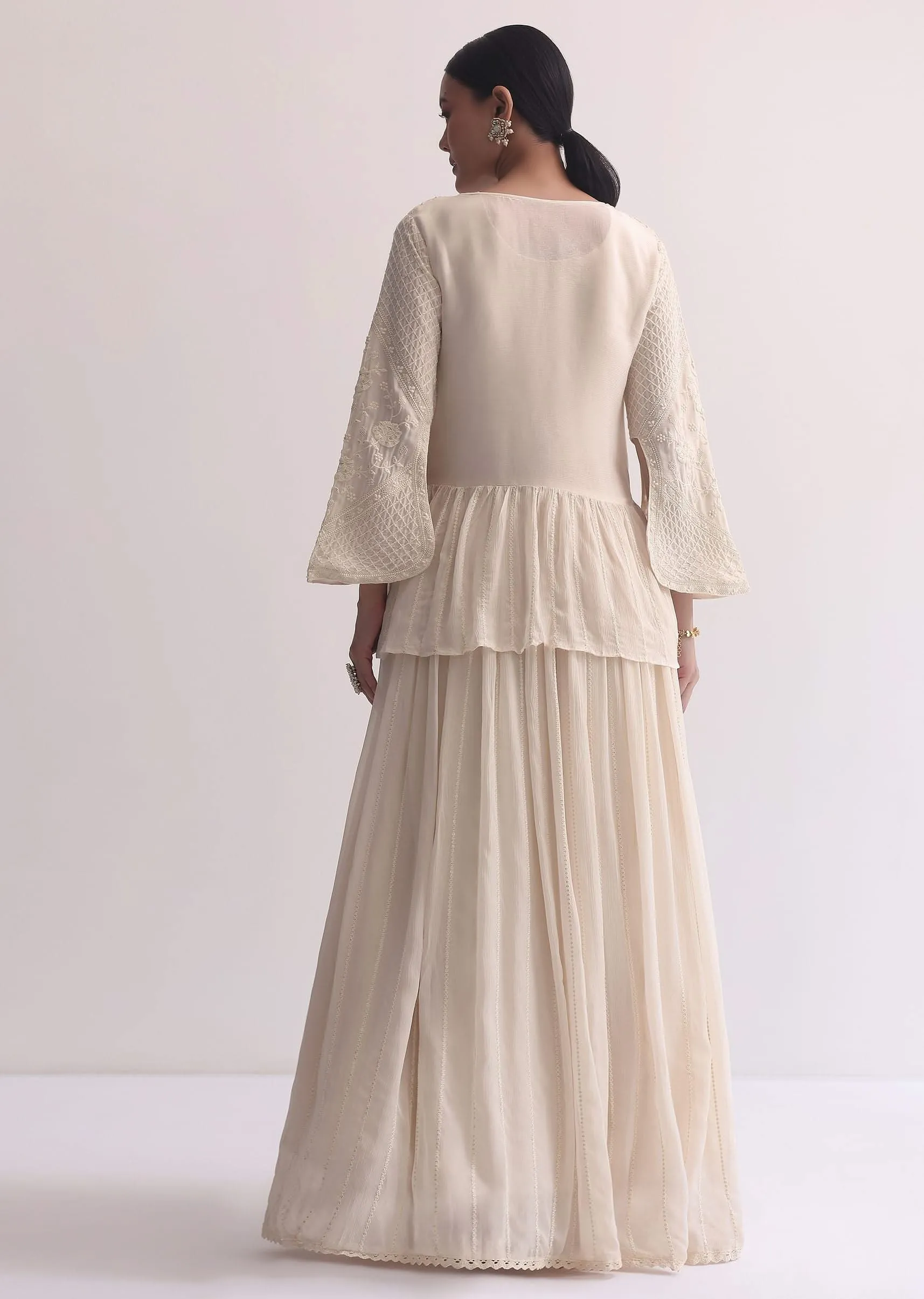 Off White Indo Fusion Lucknowi Anarkali With Jacket