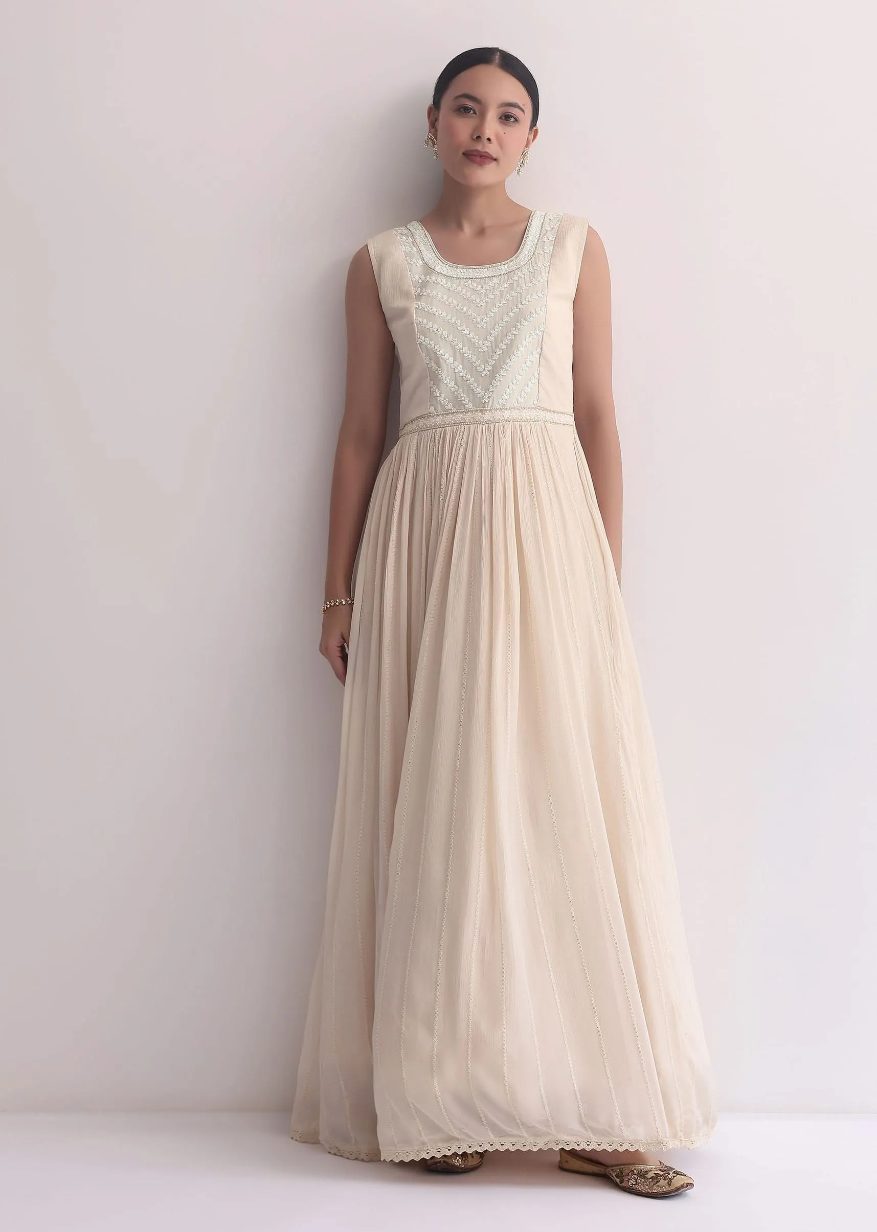 Off White Indo Fusion Lucknowi Anarkali With Jacket