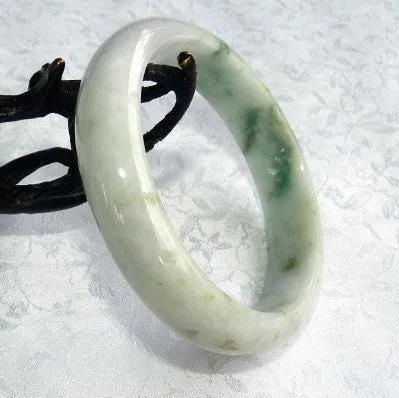 "Smoky Lavender"  Hues, Green Veins Burmese Jadeite Grade A Bangle Bracelet 58.5mm   Certificate (8542)