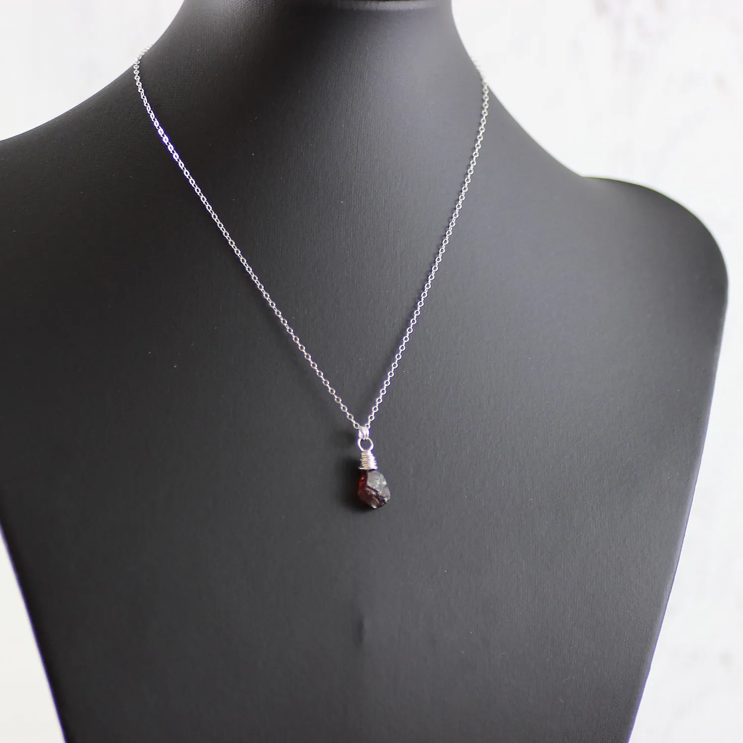 Raw Red Garnet Sterling Silver Birthstone Necklace