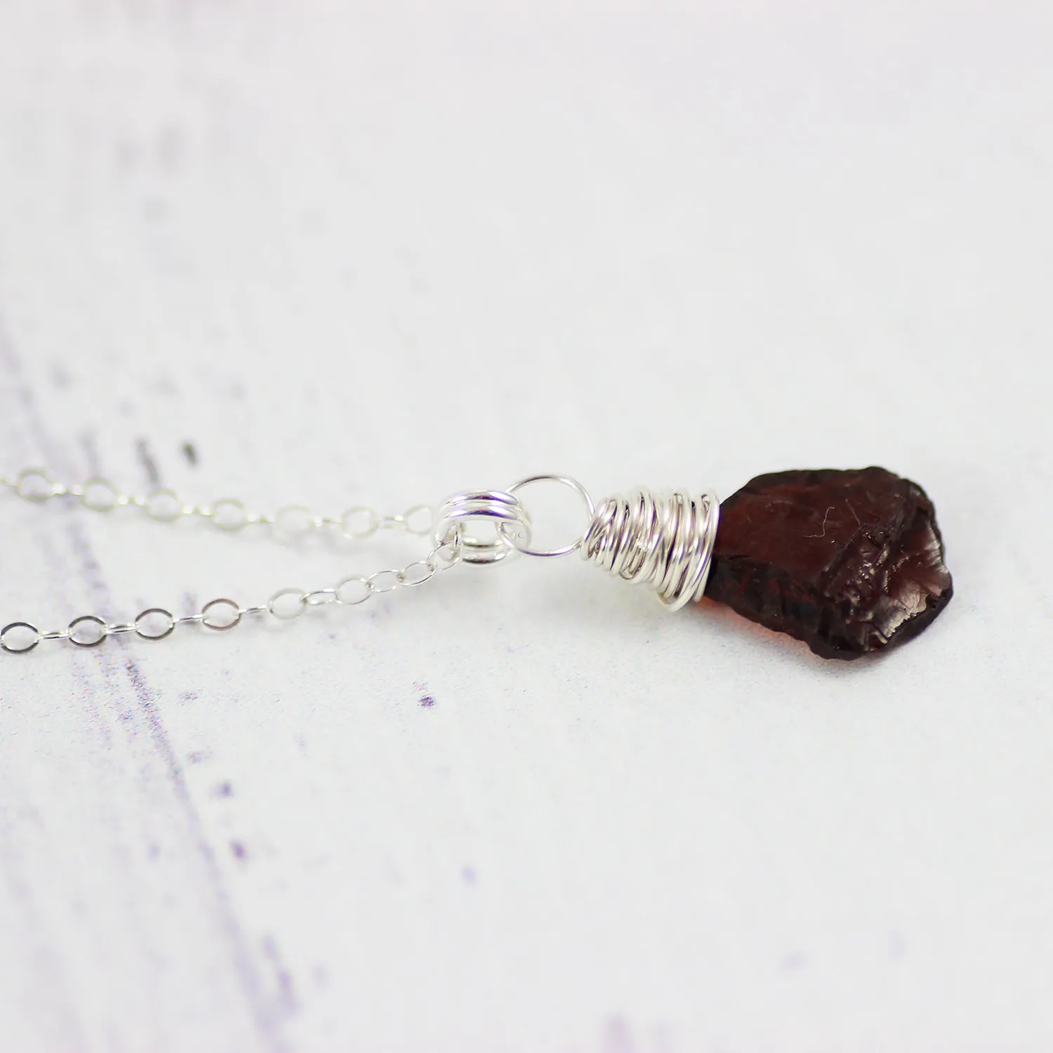 Raw Red Garnet Sterling Silver Birthstone Necklace