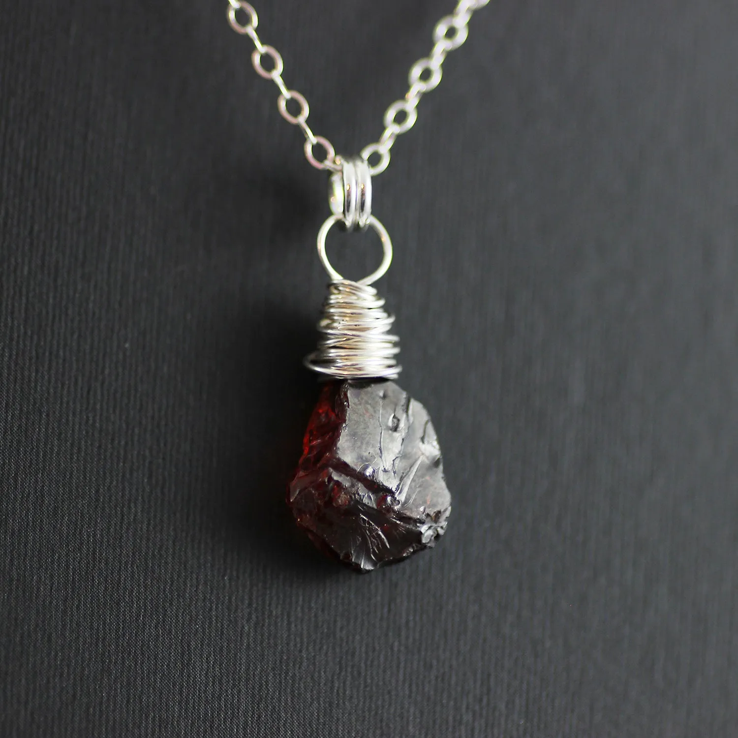 Raw Red Garnet Sterling Silver Birthstone Necklace
