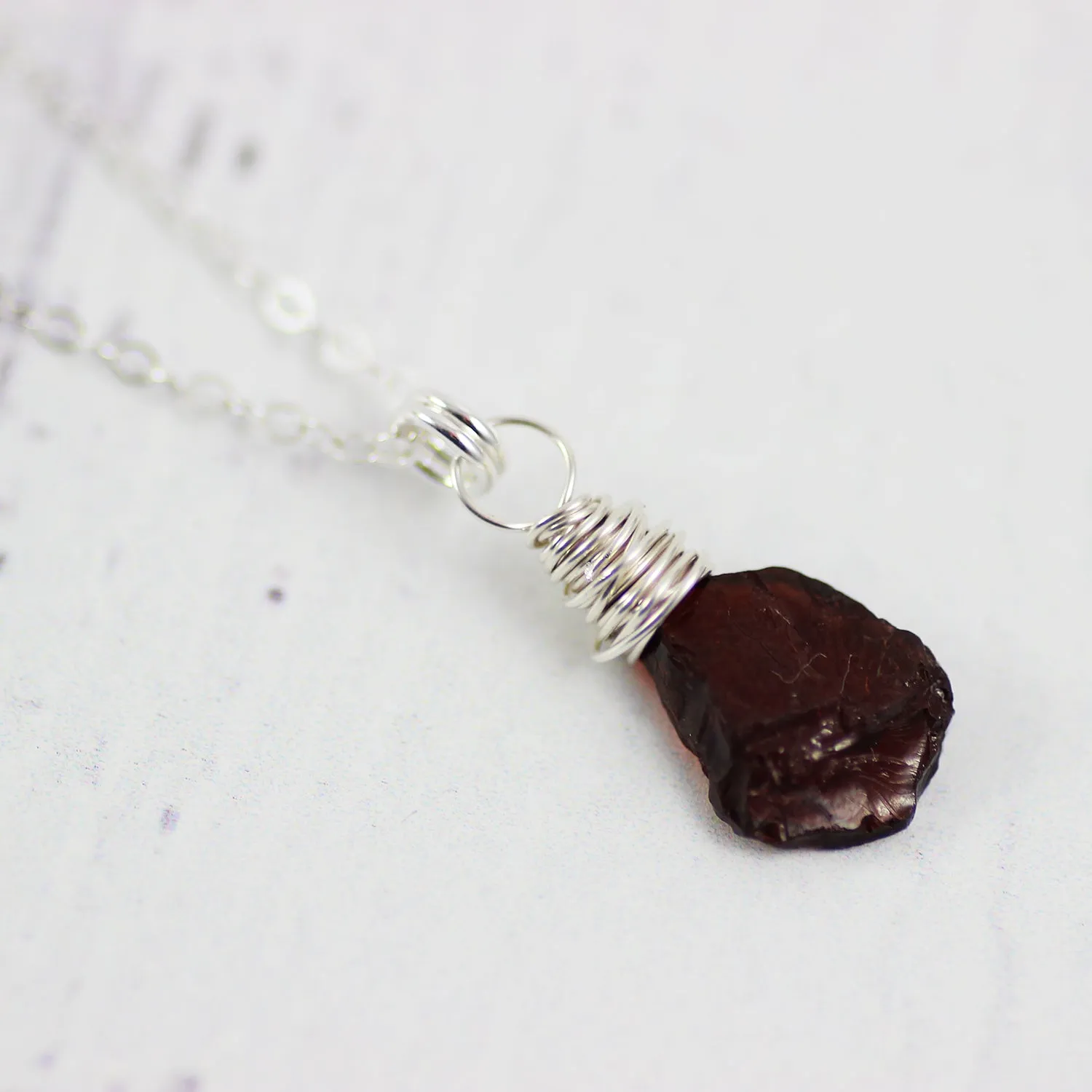 Raw Red Garnet Sterling Silver Birthstone Necklace