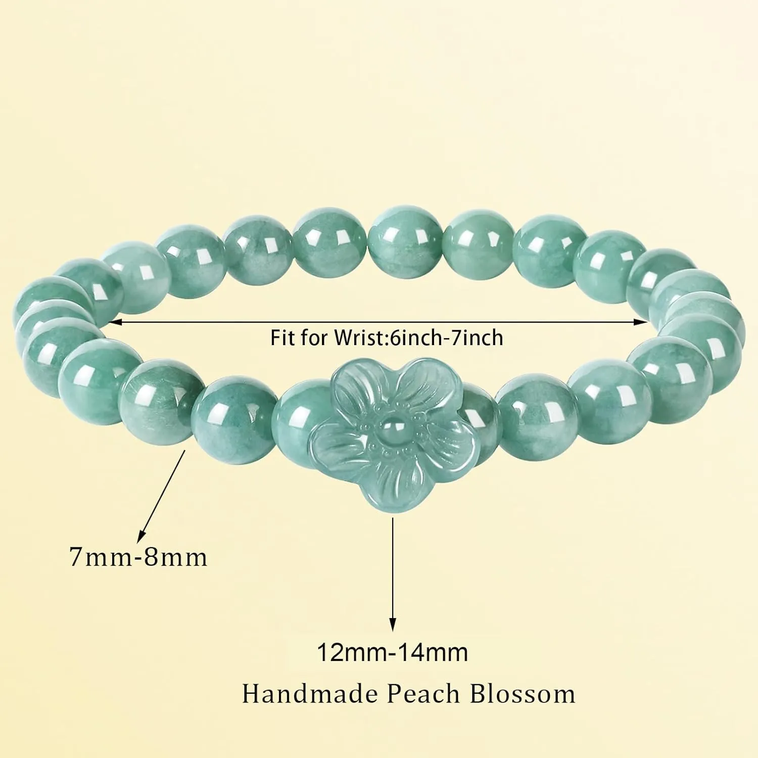 Real Jade bracelet for Women, Natural Jadeite Handmade Carved Peach Blossom Stretch Beaded Beads Jade Bangle Jewelry, Stress Relief Feng Shui Prosperity Blue-Green Jades bracelets,for Valentine's,Mother,Christmas
