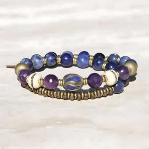 Sodalite and Amethyst Tibetan Mala Bracelet