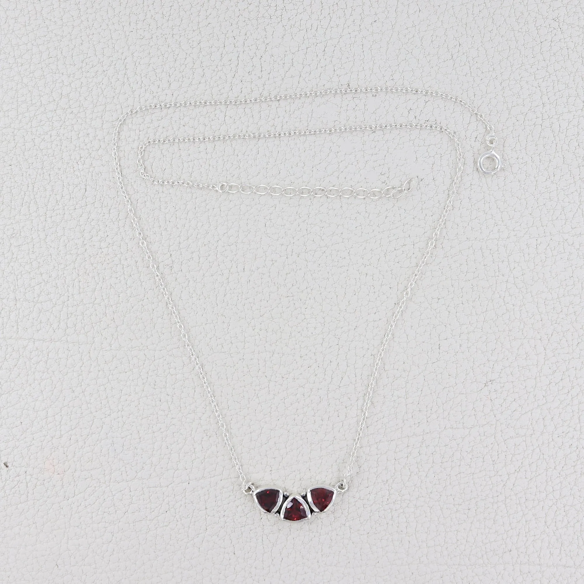Trillion Cut Natural Garnet Sterling Silver Chain Necklace Jewelry